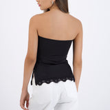 Top satin liso detalle encaje