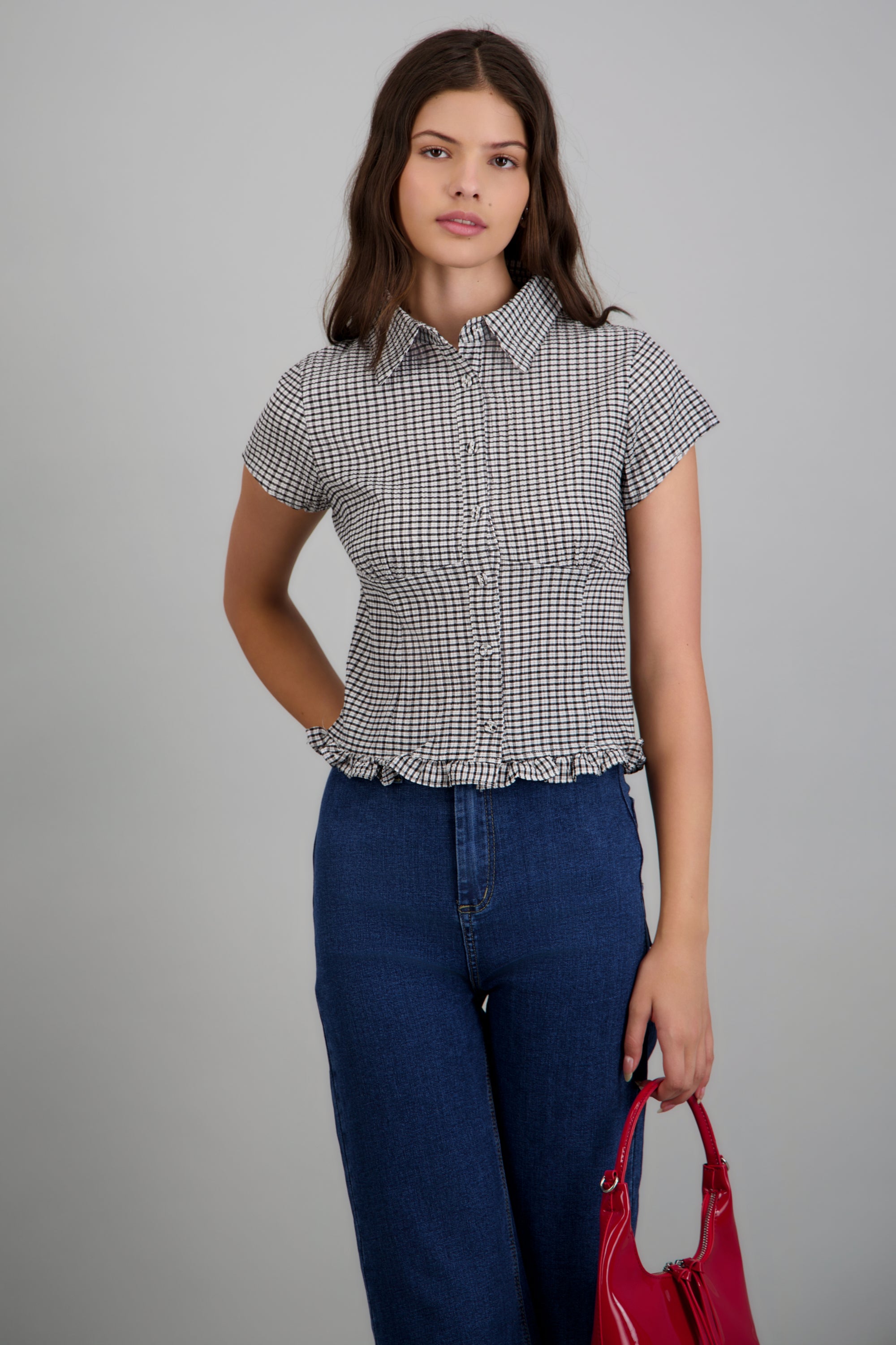 Camisa crop cuadros NEGRO COMBO