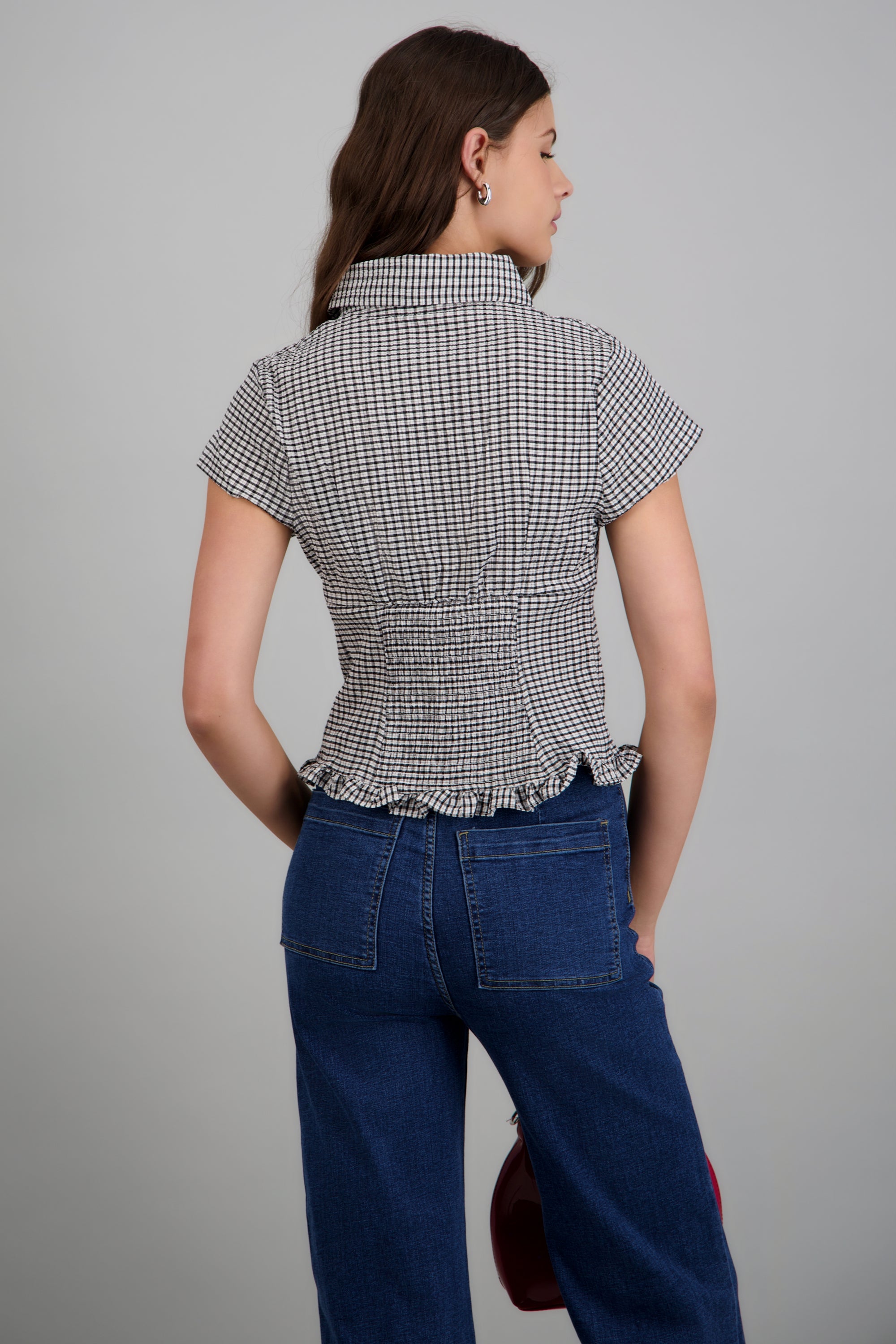 Camisa crop cuadros NEGRO COMBO