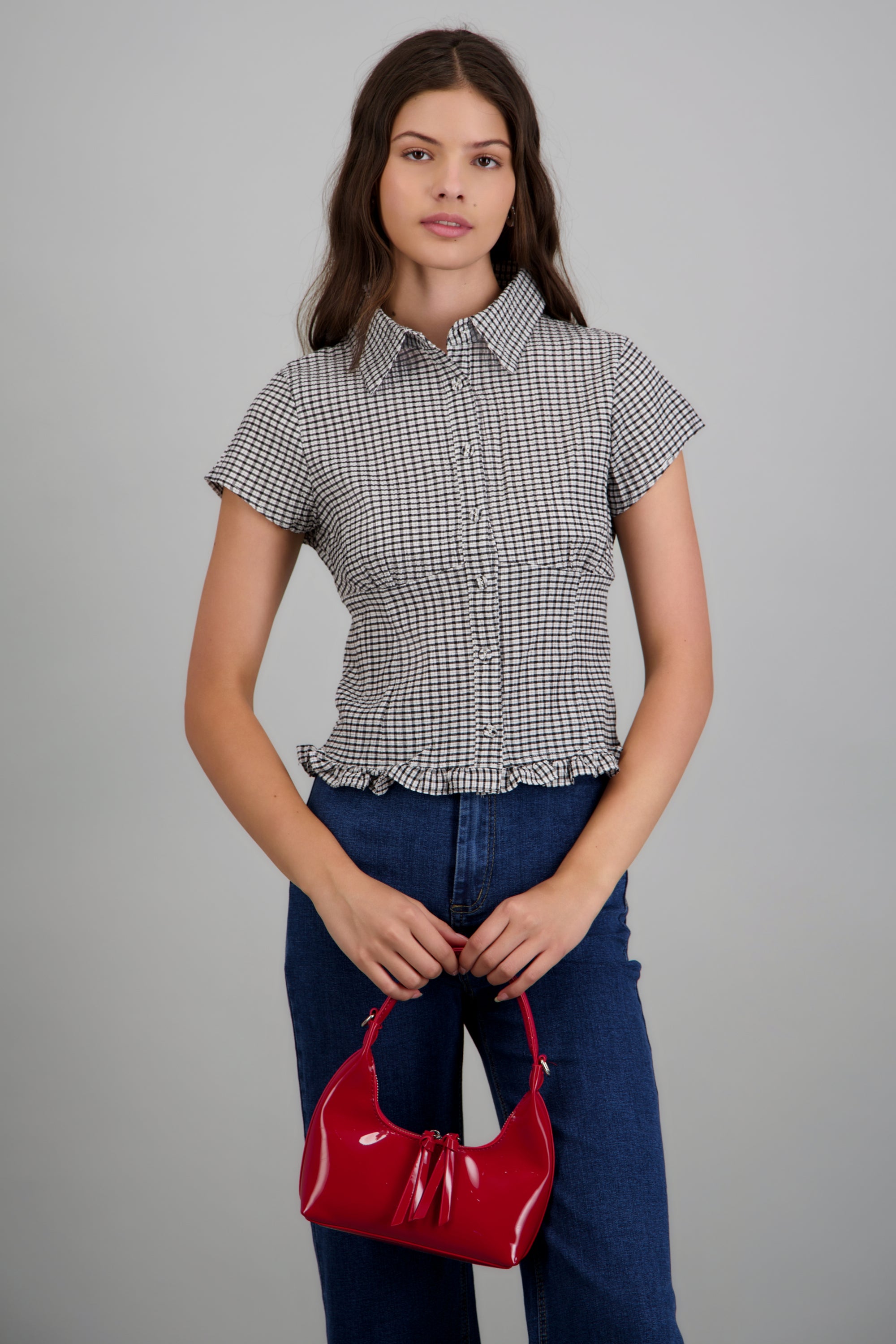 Camisa crop cuadros NEGRO COMBO