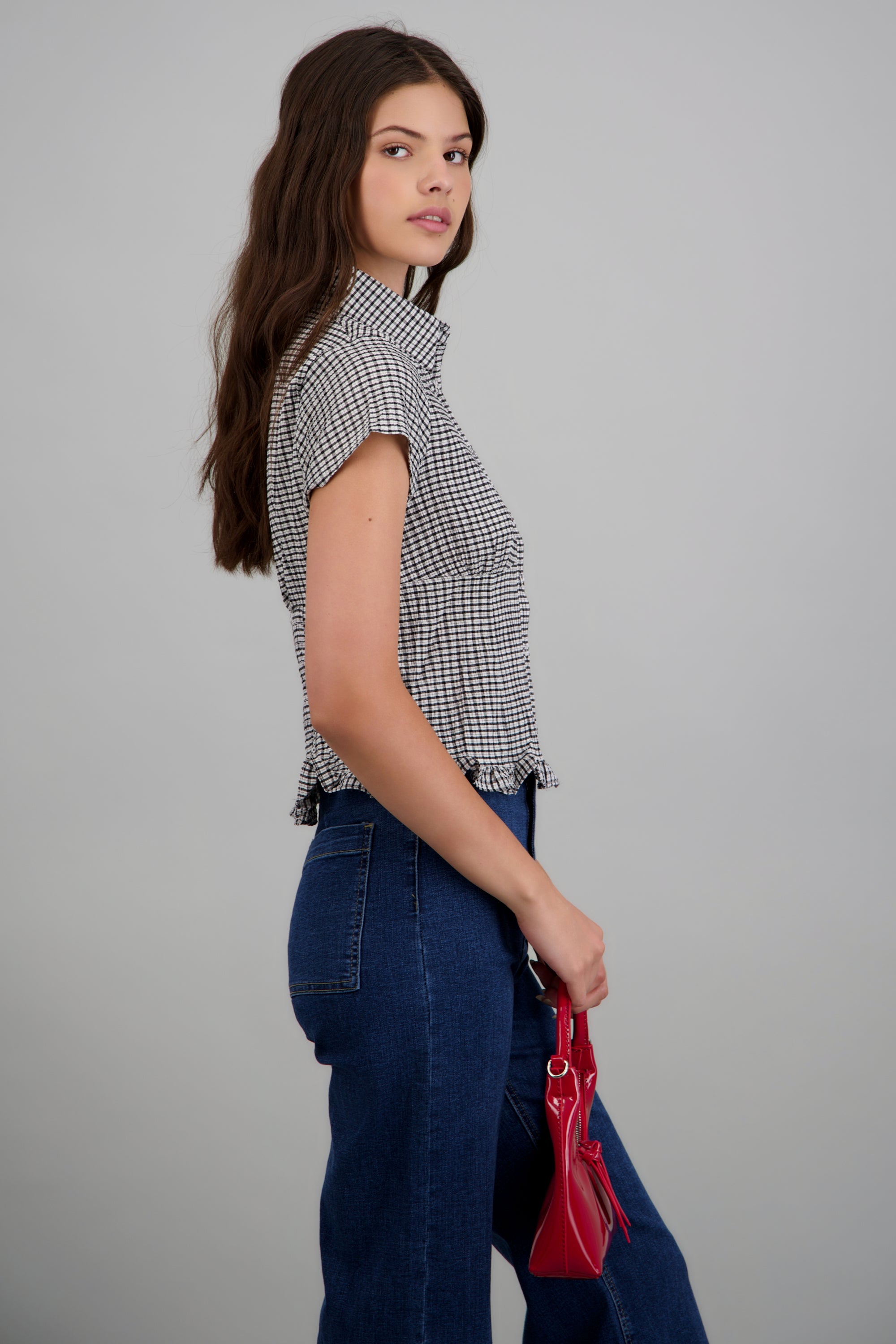 Camisa crop cuadros NEGRO COMBO