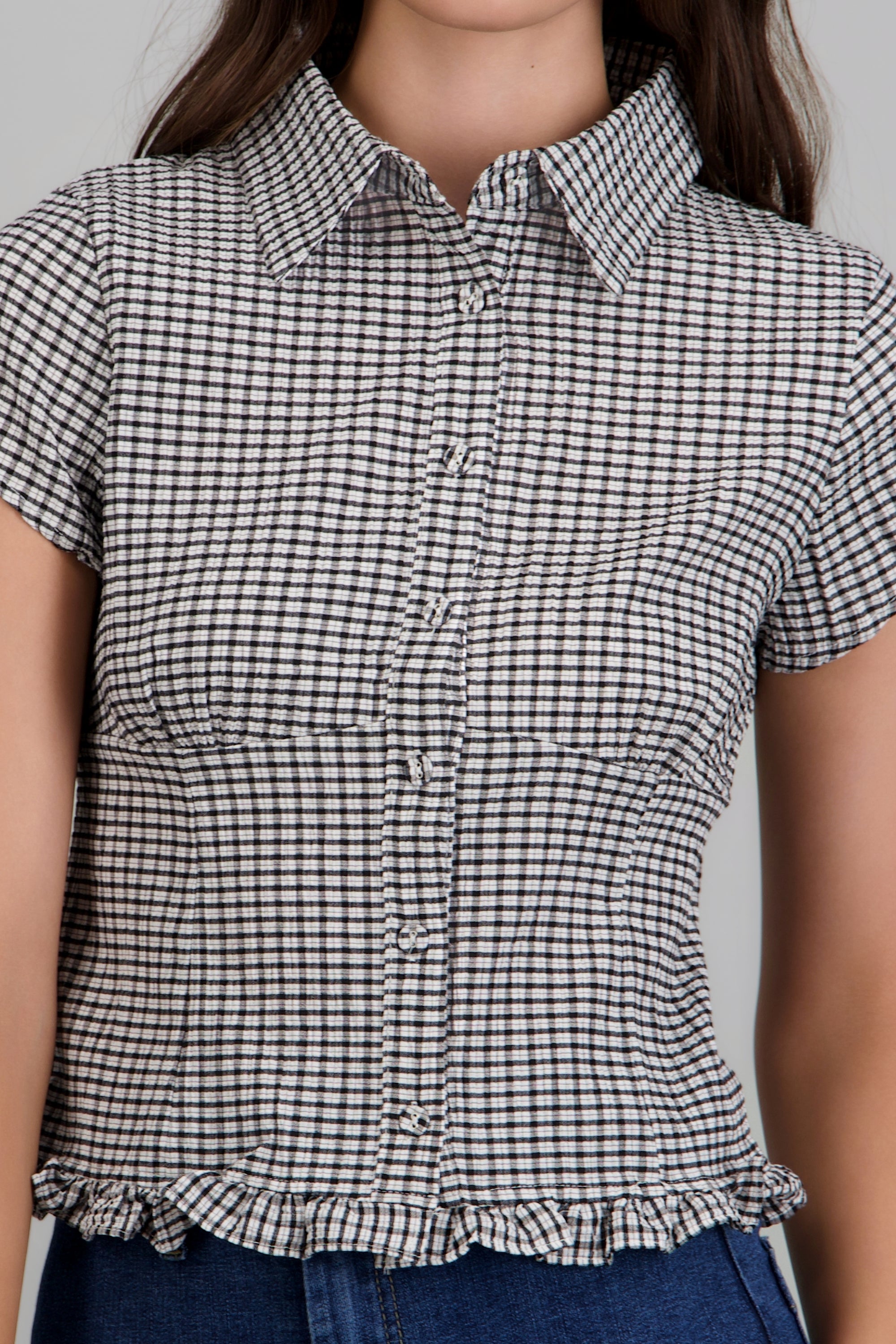 Camisa crop cuadros NEGRO COMBO