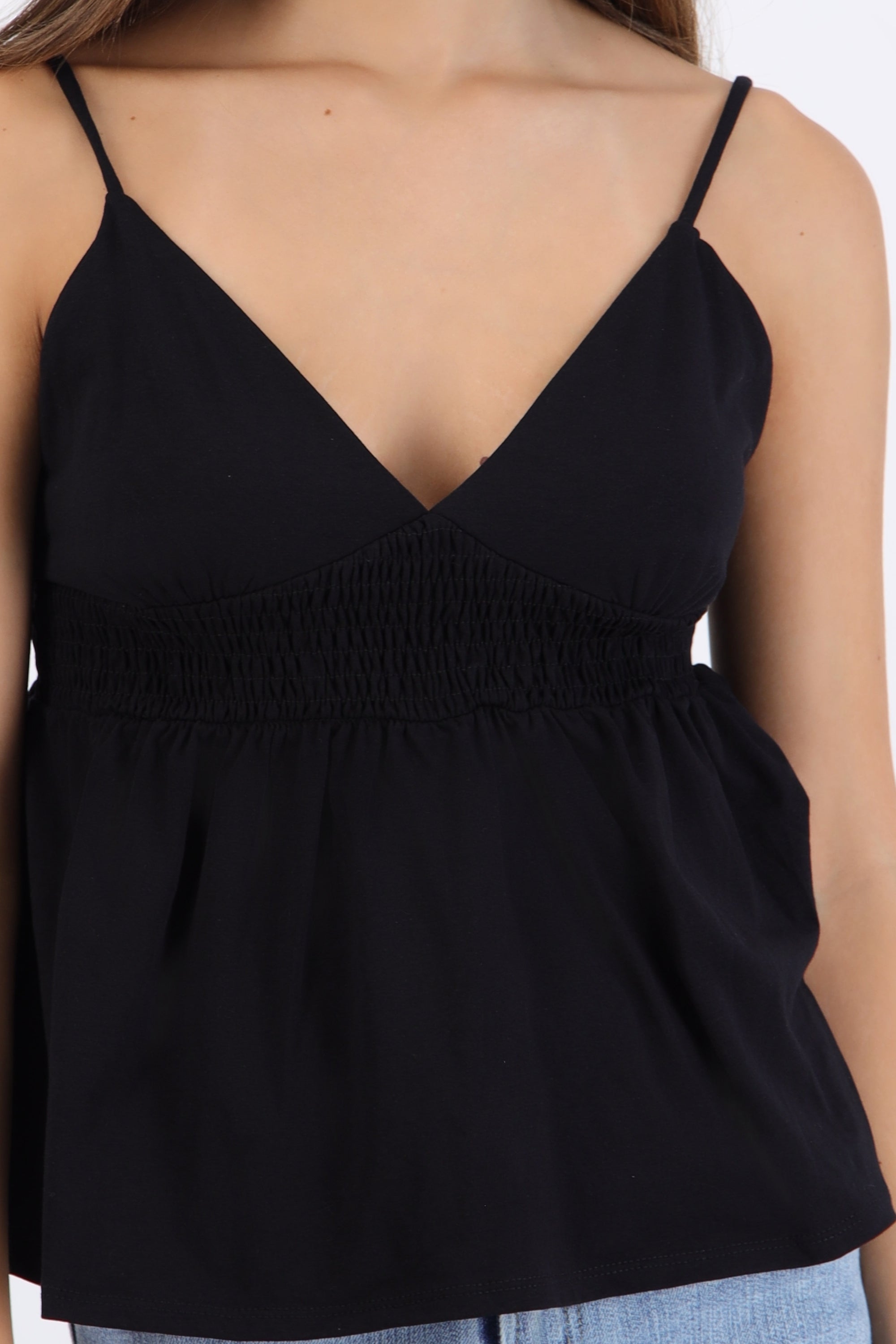 Top peplum tirantes escote v NEGRO