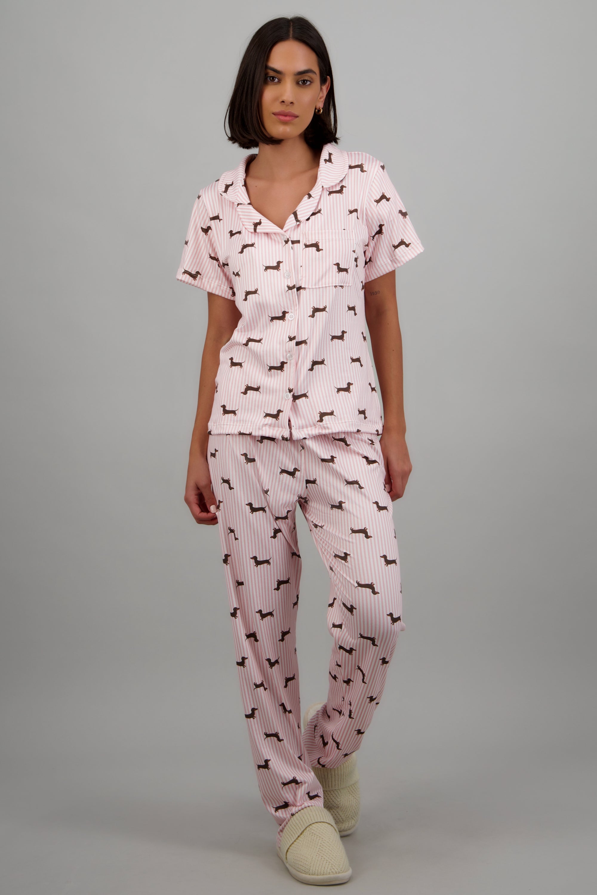 Pijama estampado perritos pantalón ROSA COMBO