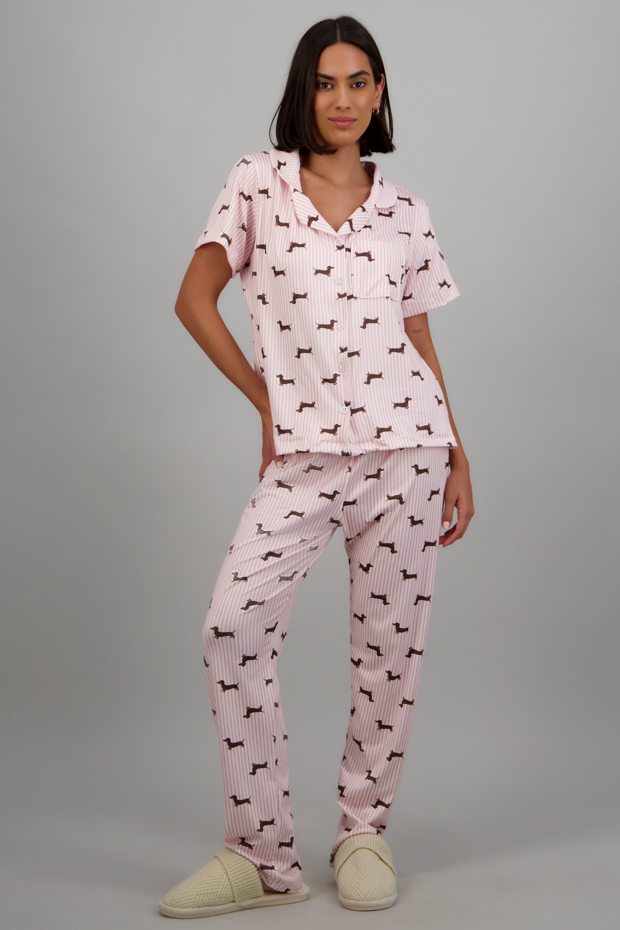 Pijama estampado perritos pantalón ROSA COMBO