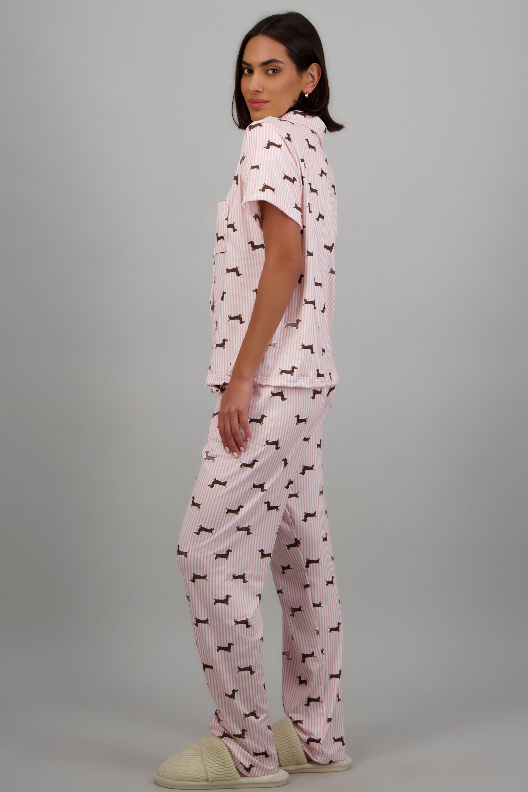 Pijama estampado perritos pantalón ROSA COMBO