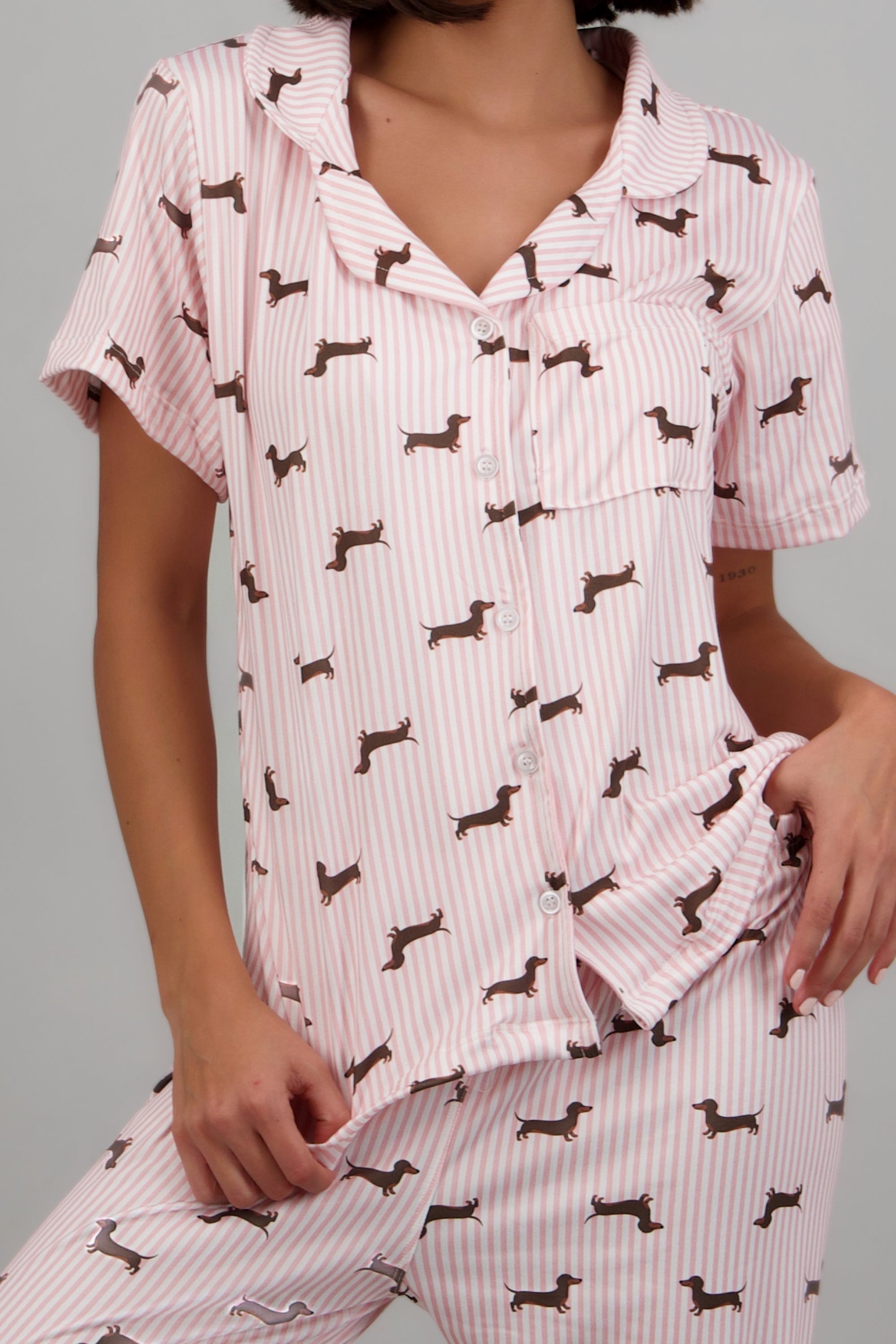 Pijama estampado perritos pantalón ROSA COMBO