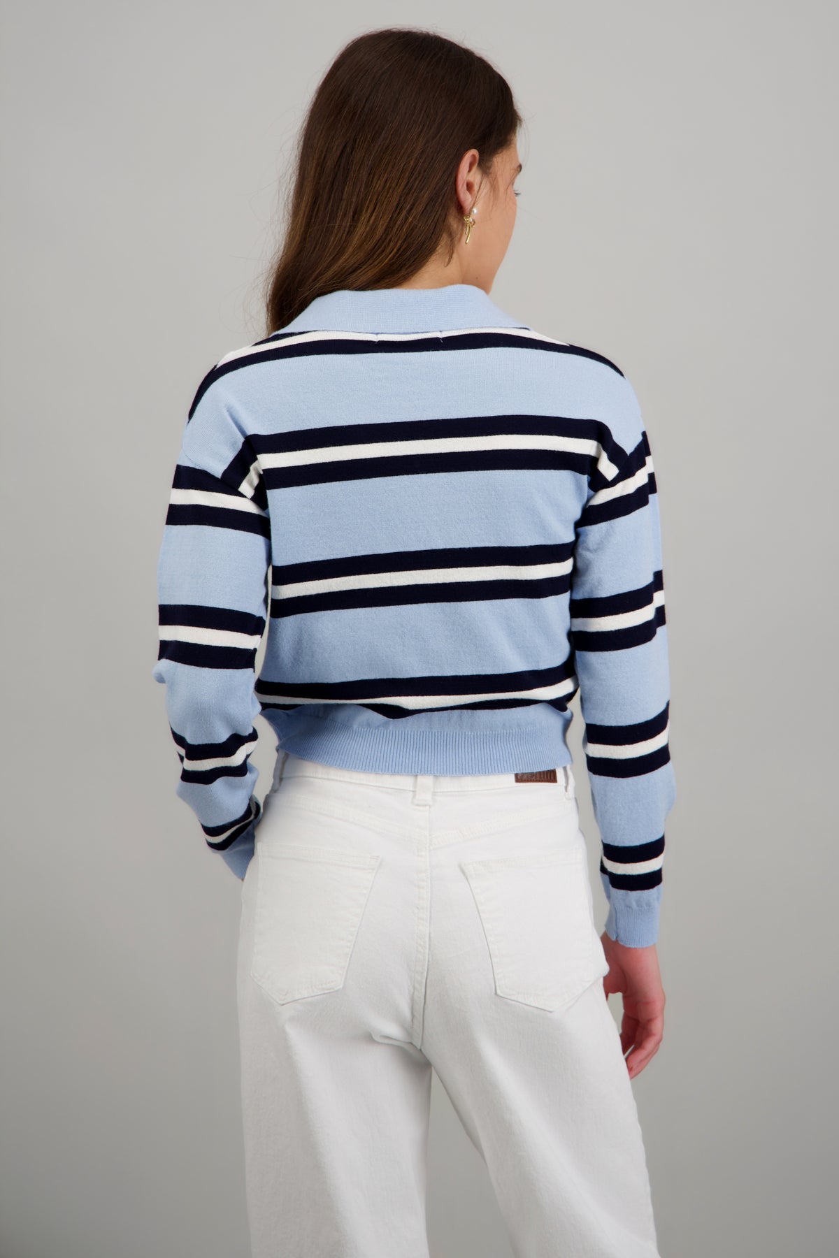 Suéter ligero cuello polo rayas AZUL COMBO