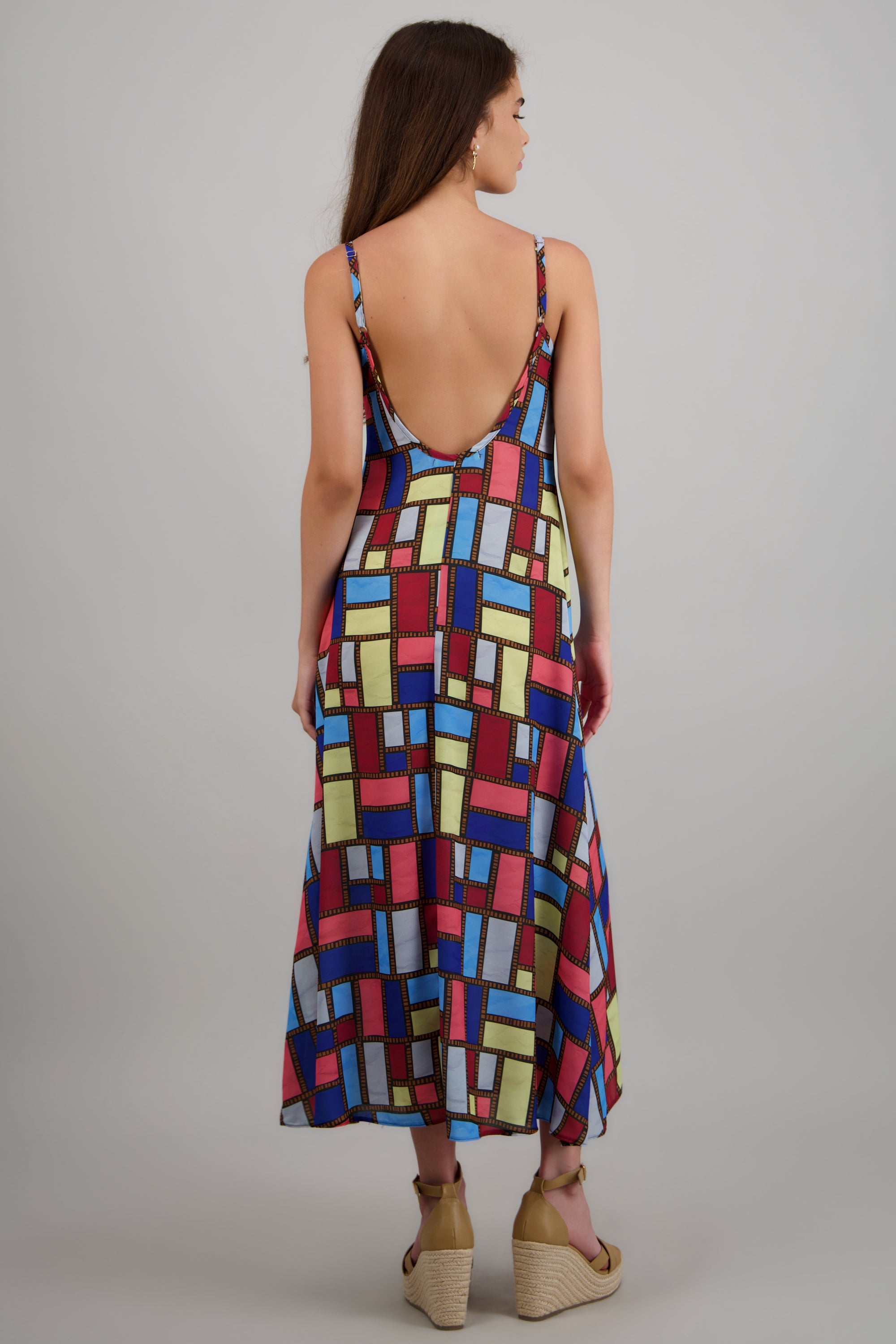 Vestido maxi estampado cuadros MULTICOLOR