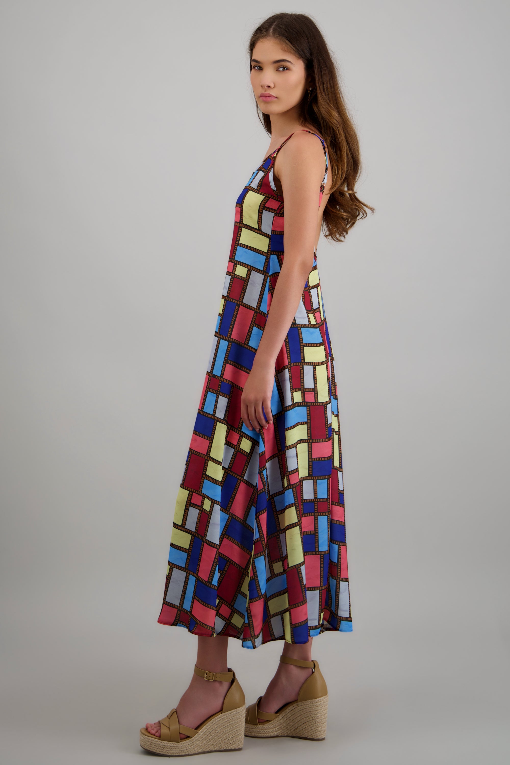 Vestido maxi estampado cuadros MULTICOLOR