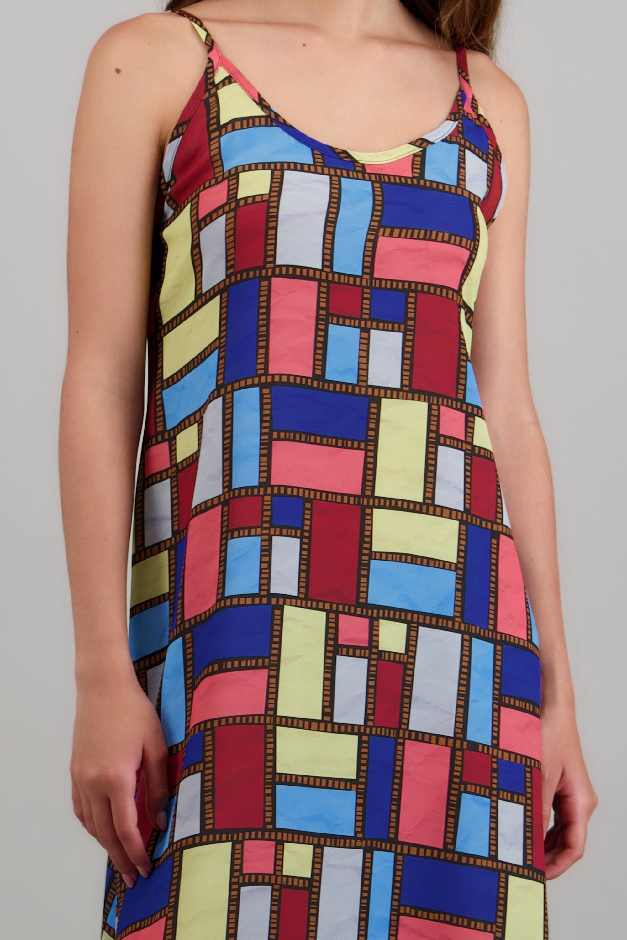 Vestido maxi estampado cuadros MULTICOLOR