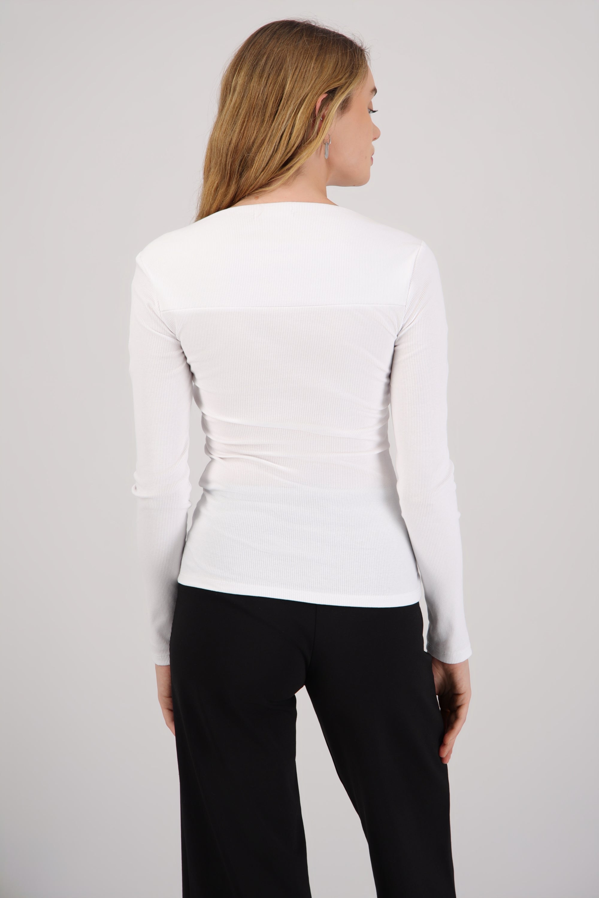 Top manga larga liso rib BLANCO