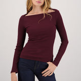 Top manga larga liso rib