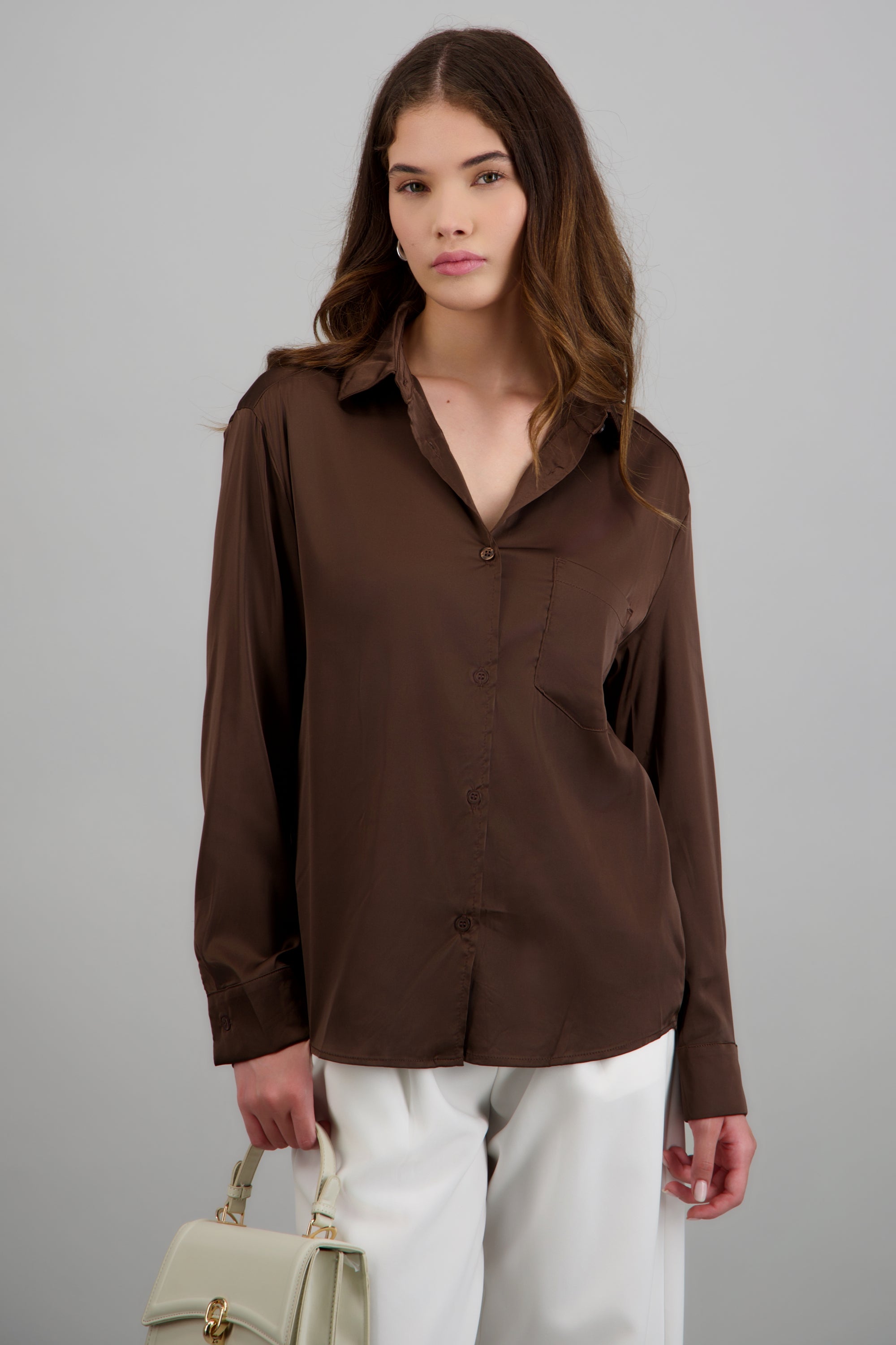 Camisa satinada bolsa CHOCOLATE
