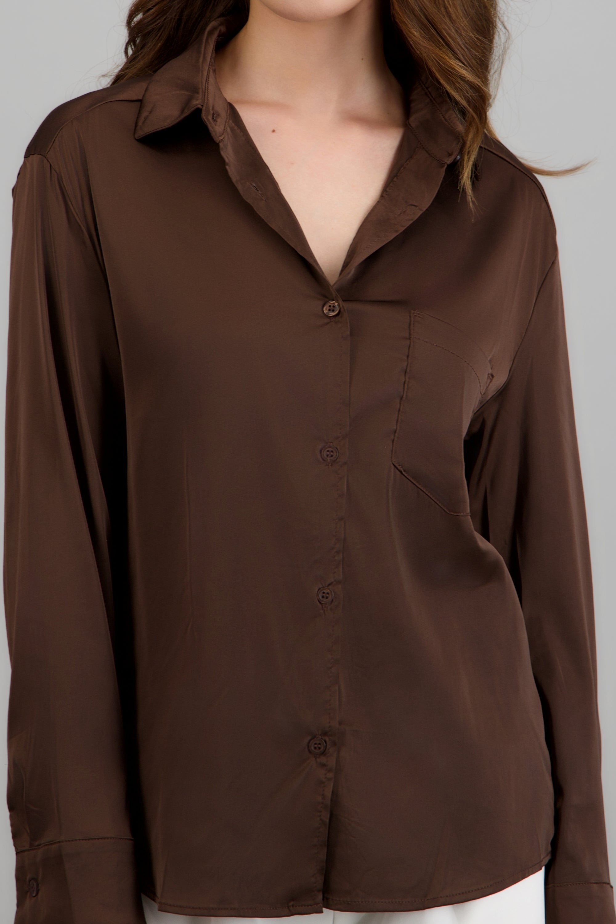 Camisa satinada bolsa CHOCOLATE