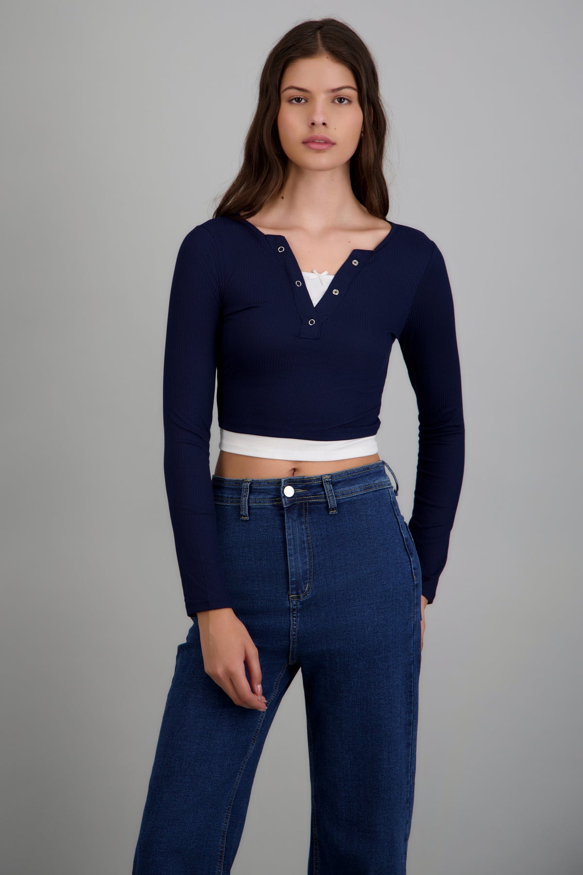 Top manga larga rib broches MARINO COMBO