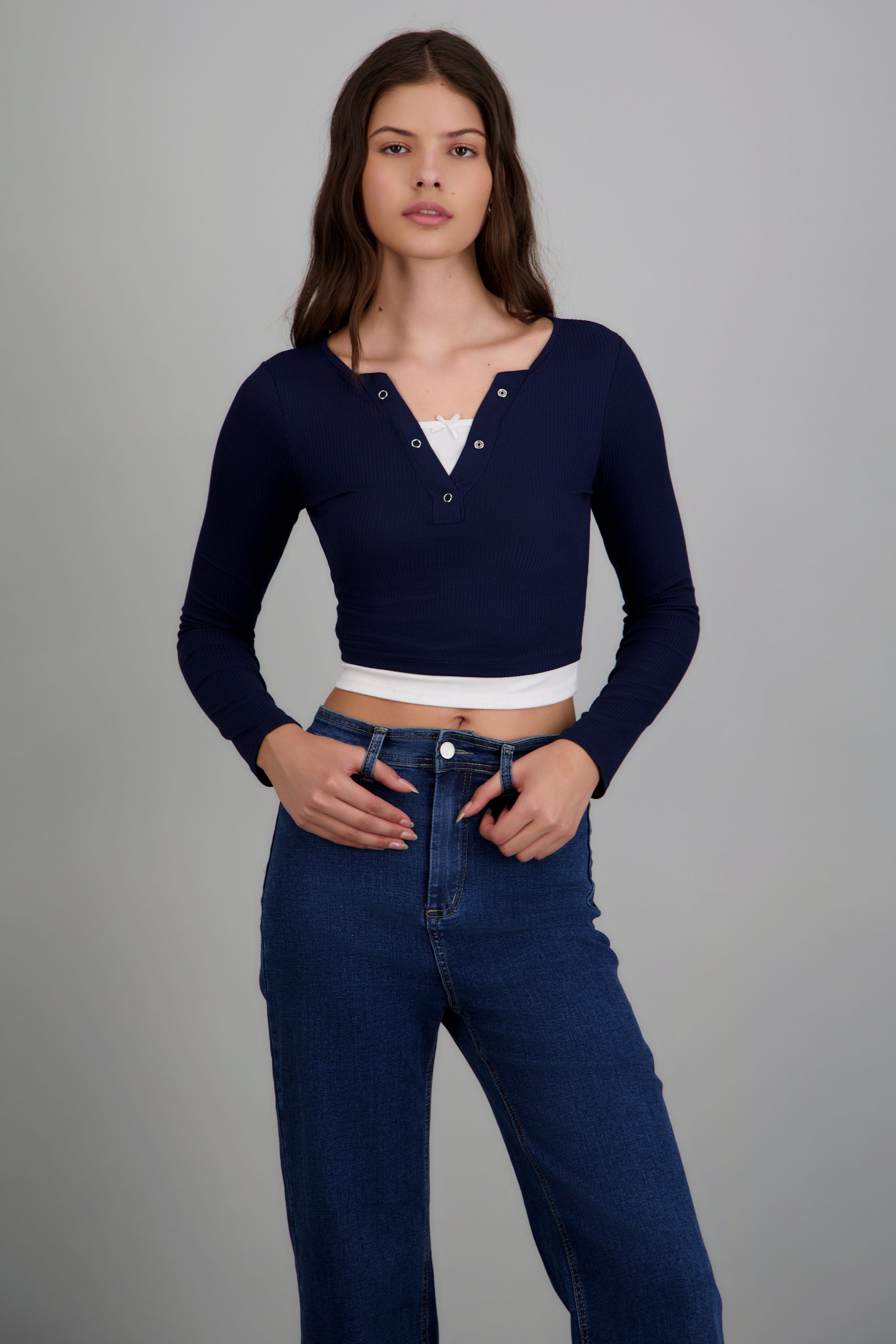 Top manga larga rib broches MARINO COMBO