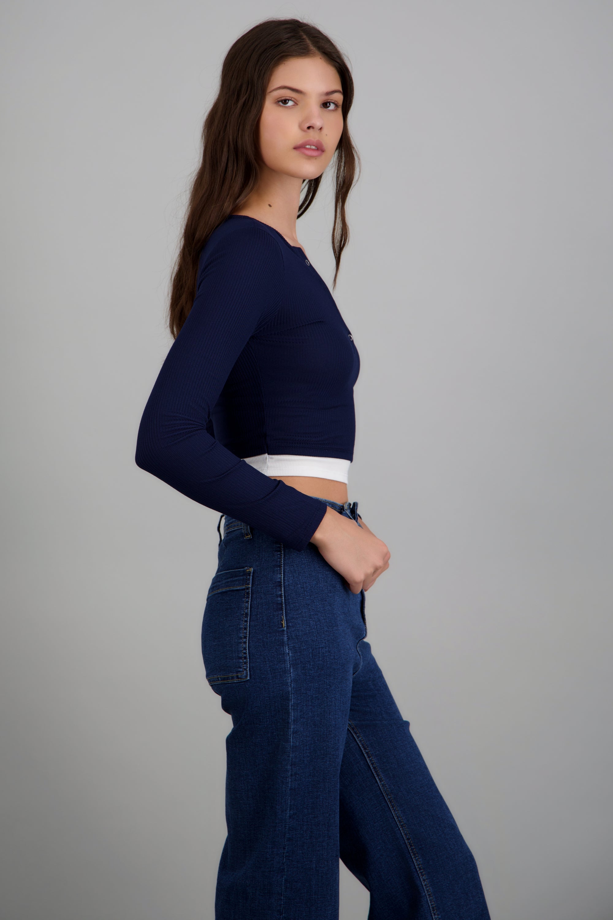 Top manga larga rib broches MARINO COMBO