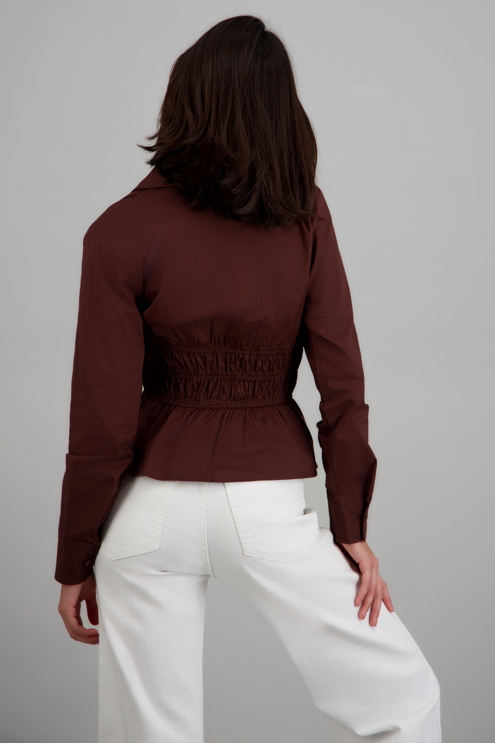 Blusa manga larga detalle moños CHOCOLATE