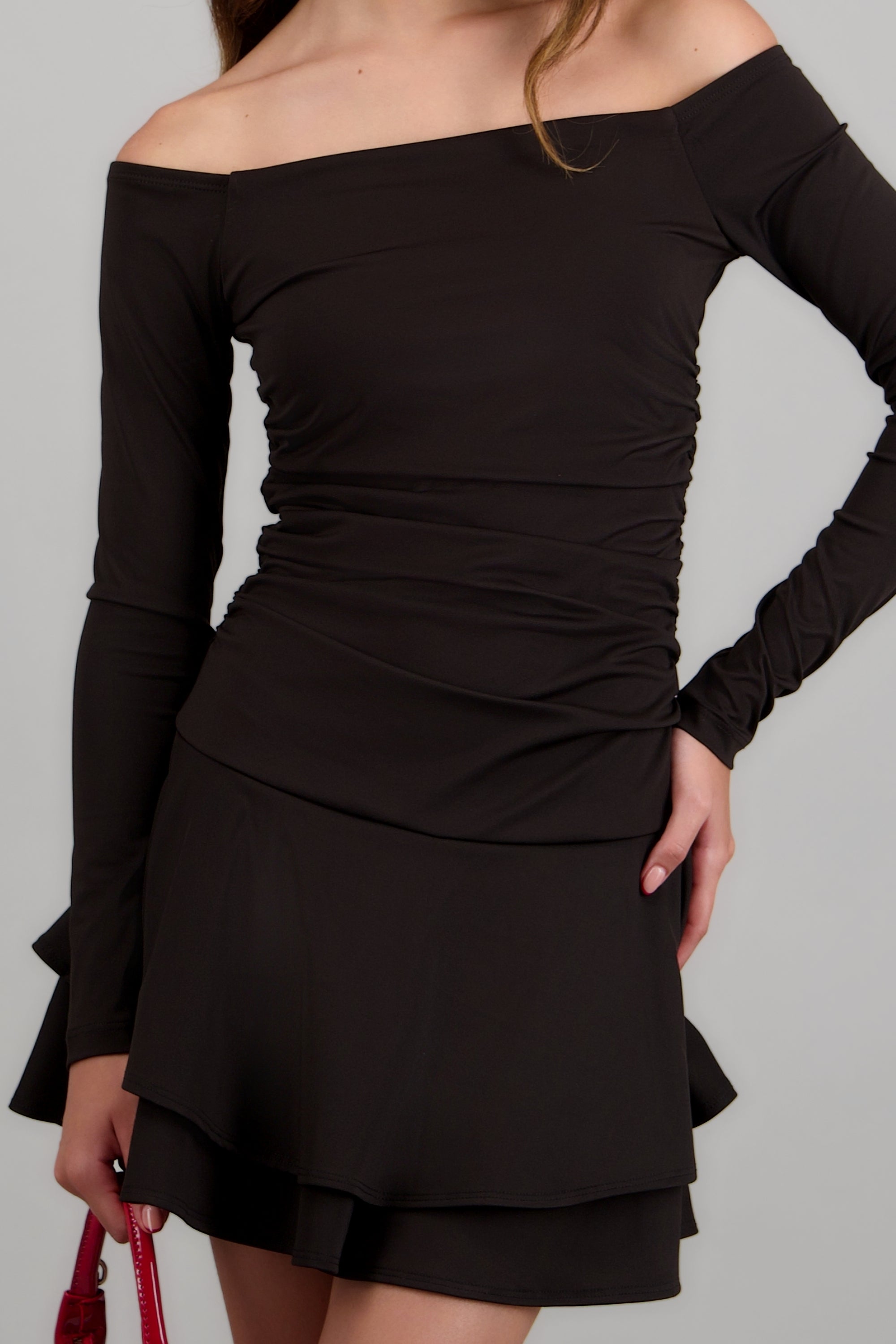 Vestido mini manga larga doble olan NEGRO