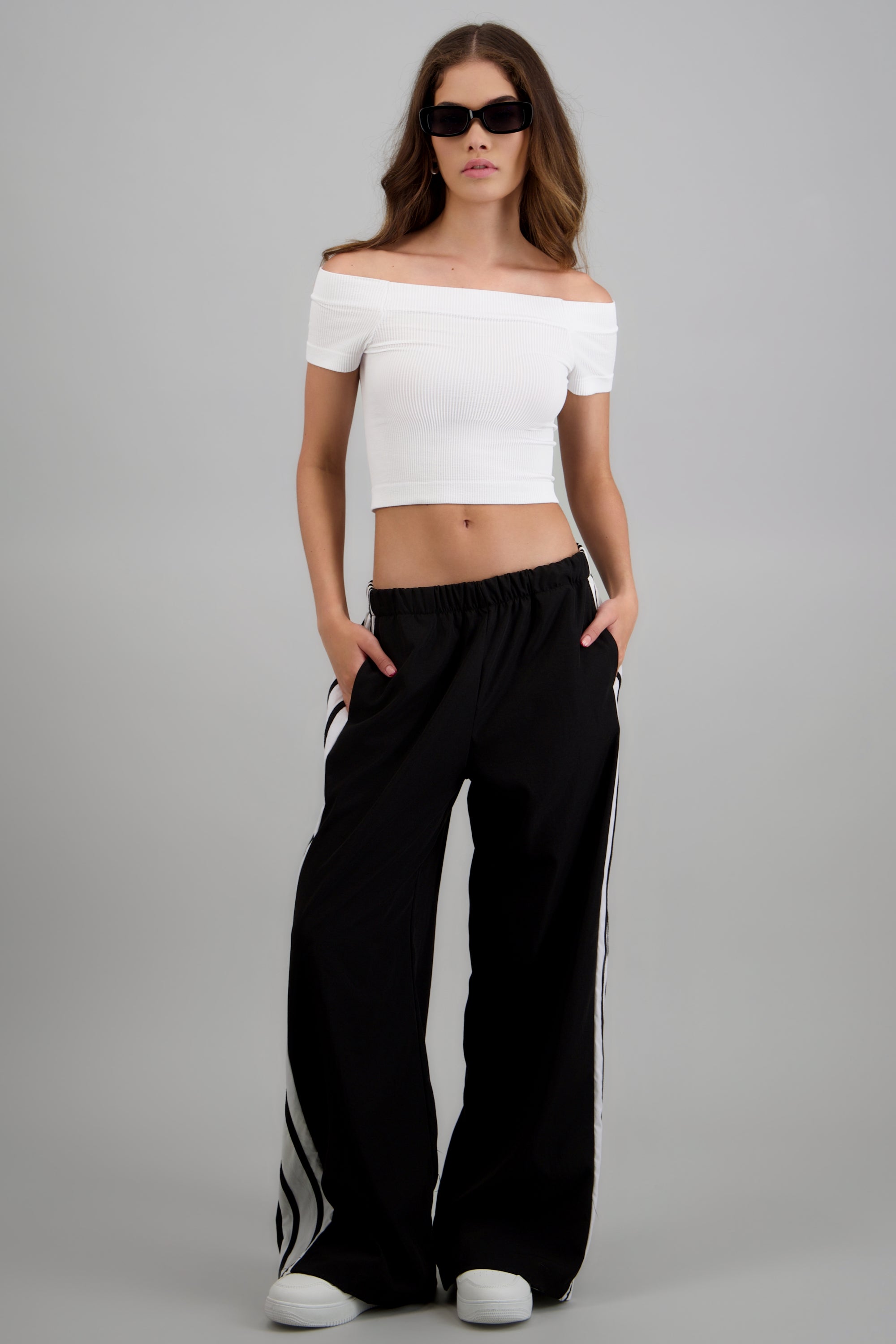 Pantalon pretina elastica detalle rayas NEGRO COMBO
