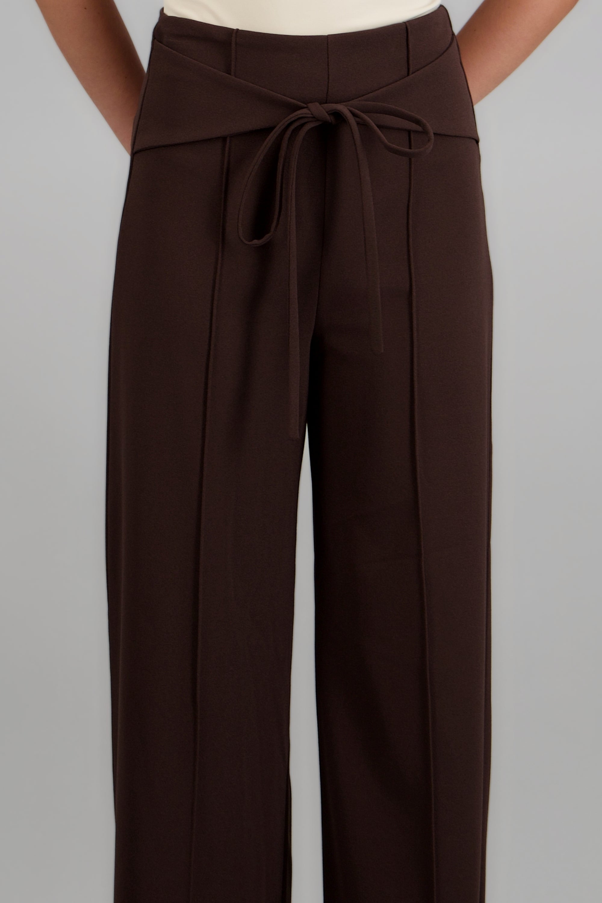 Pantalon wide leg detalle pretina CHOCOLATE