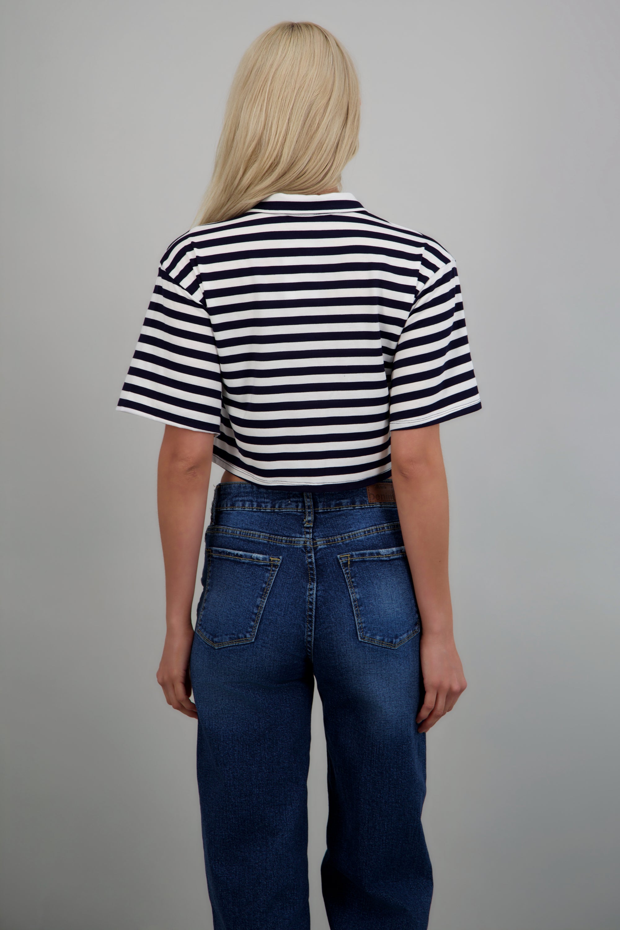 Playera crop cuello polo rayas MARINO COMBO