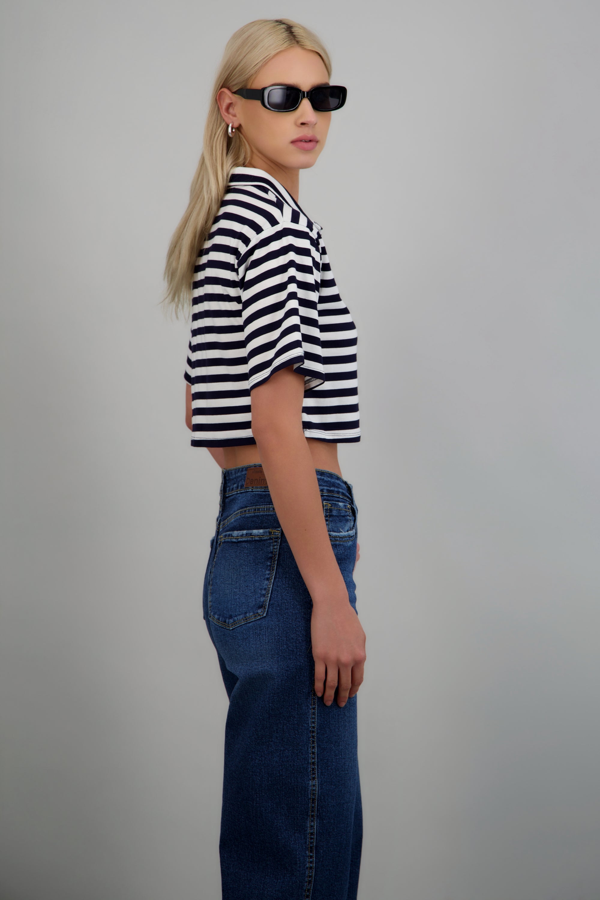 Playera crop cuello polo rayas MARINO COMBO
