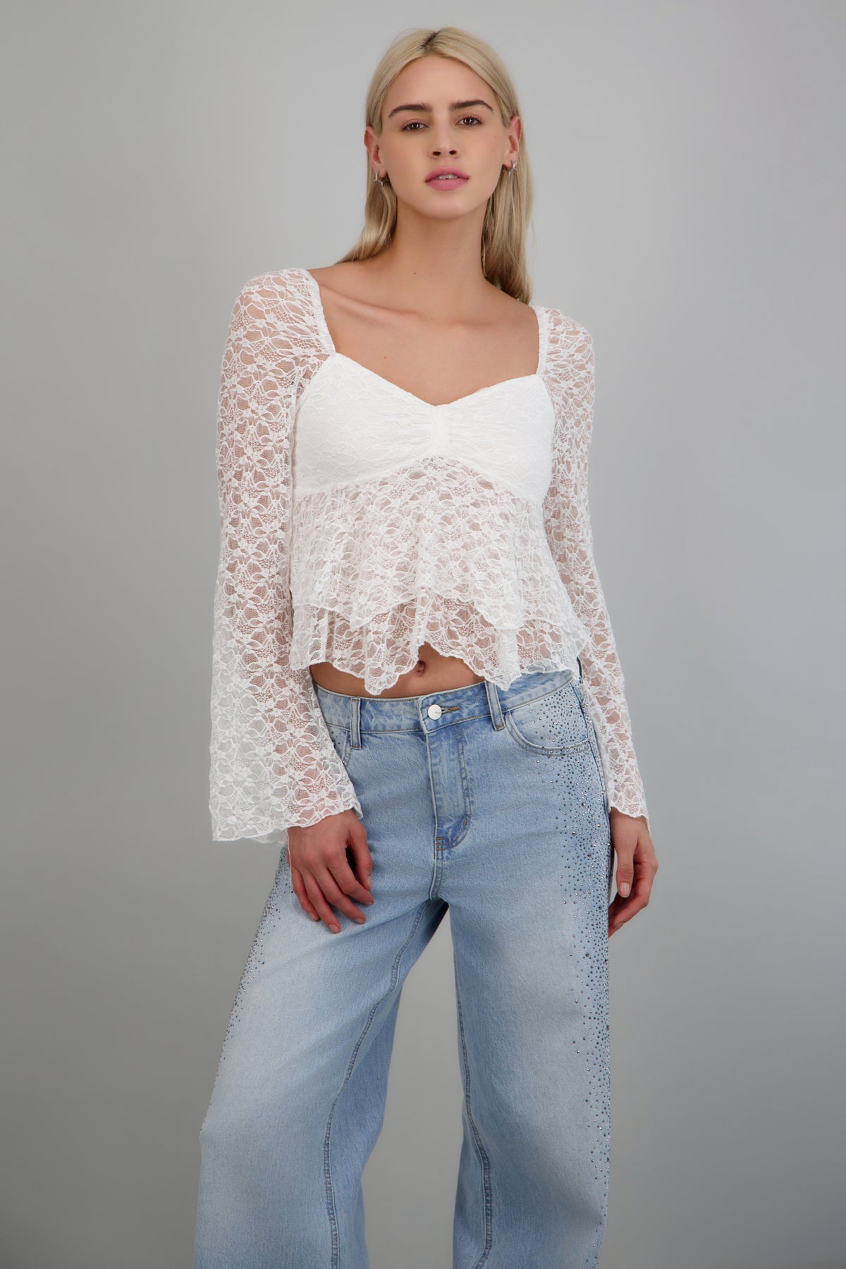 Top de encaje fit suelto BLANCO