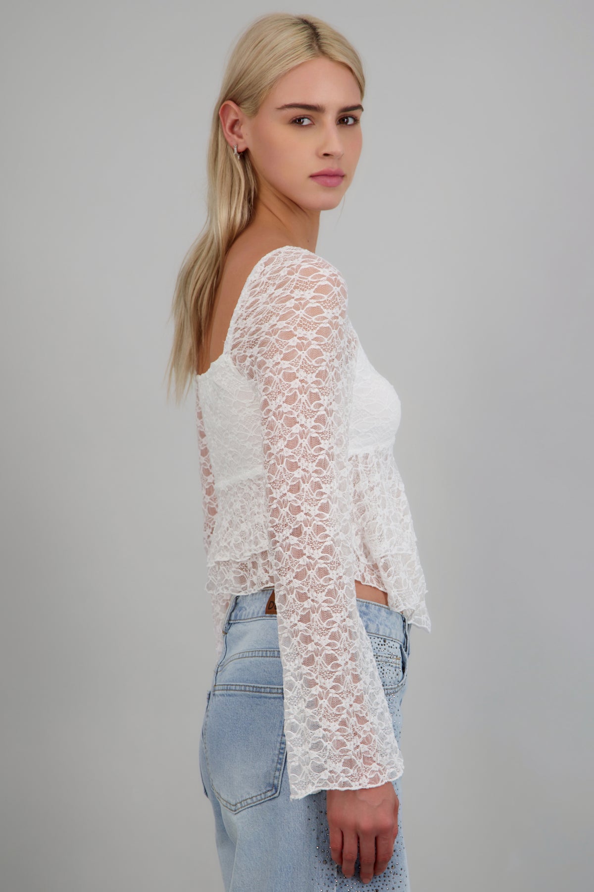 Top de encaje fit suelto BLANCO
