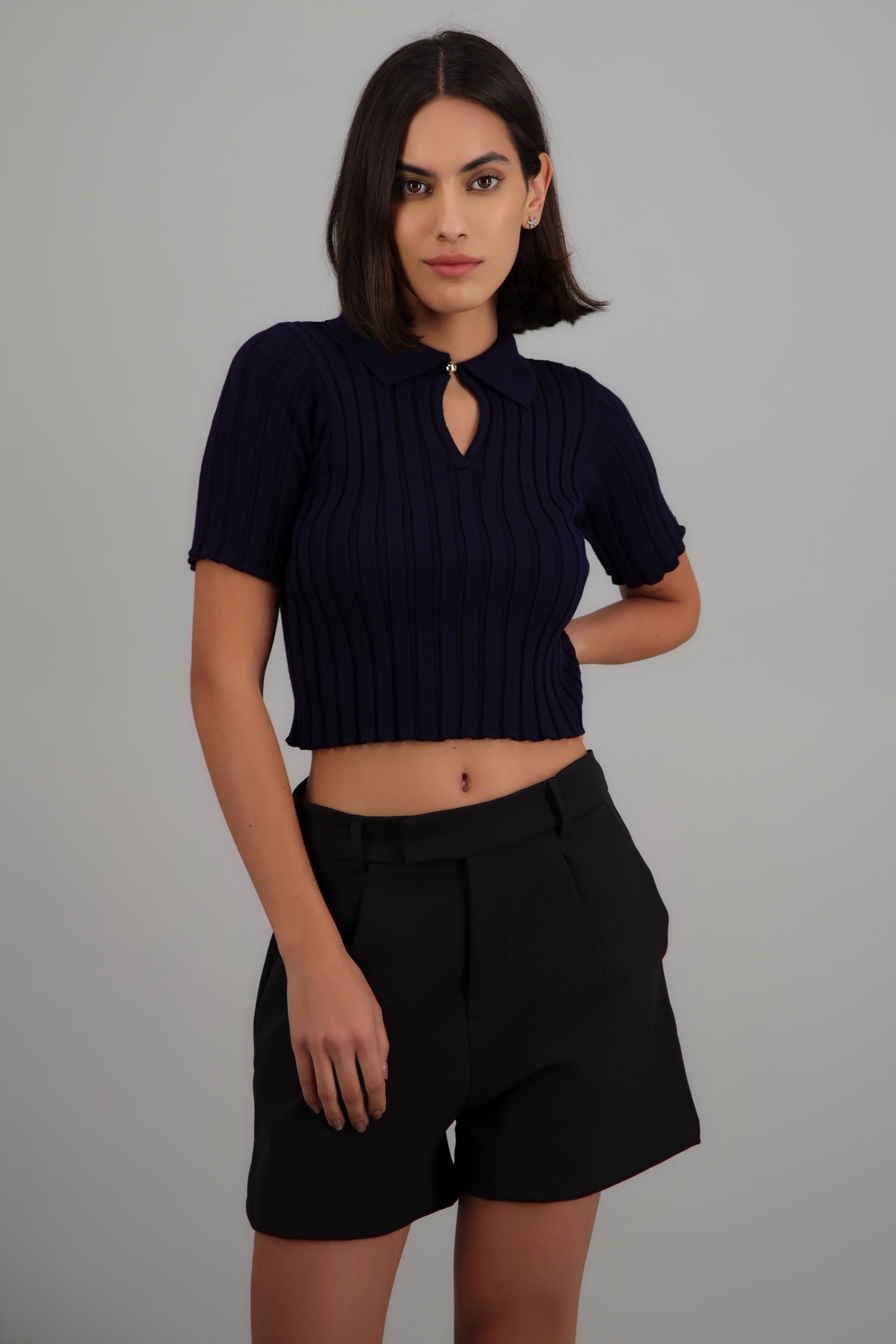 Top tejido polo detalle boton MARINO