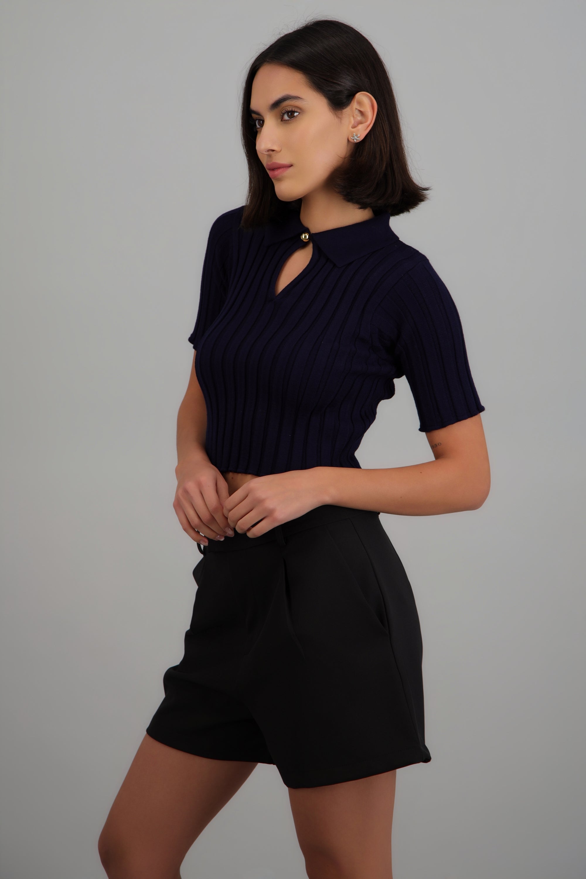 Top tejido polo detalle boton MARINO