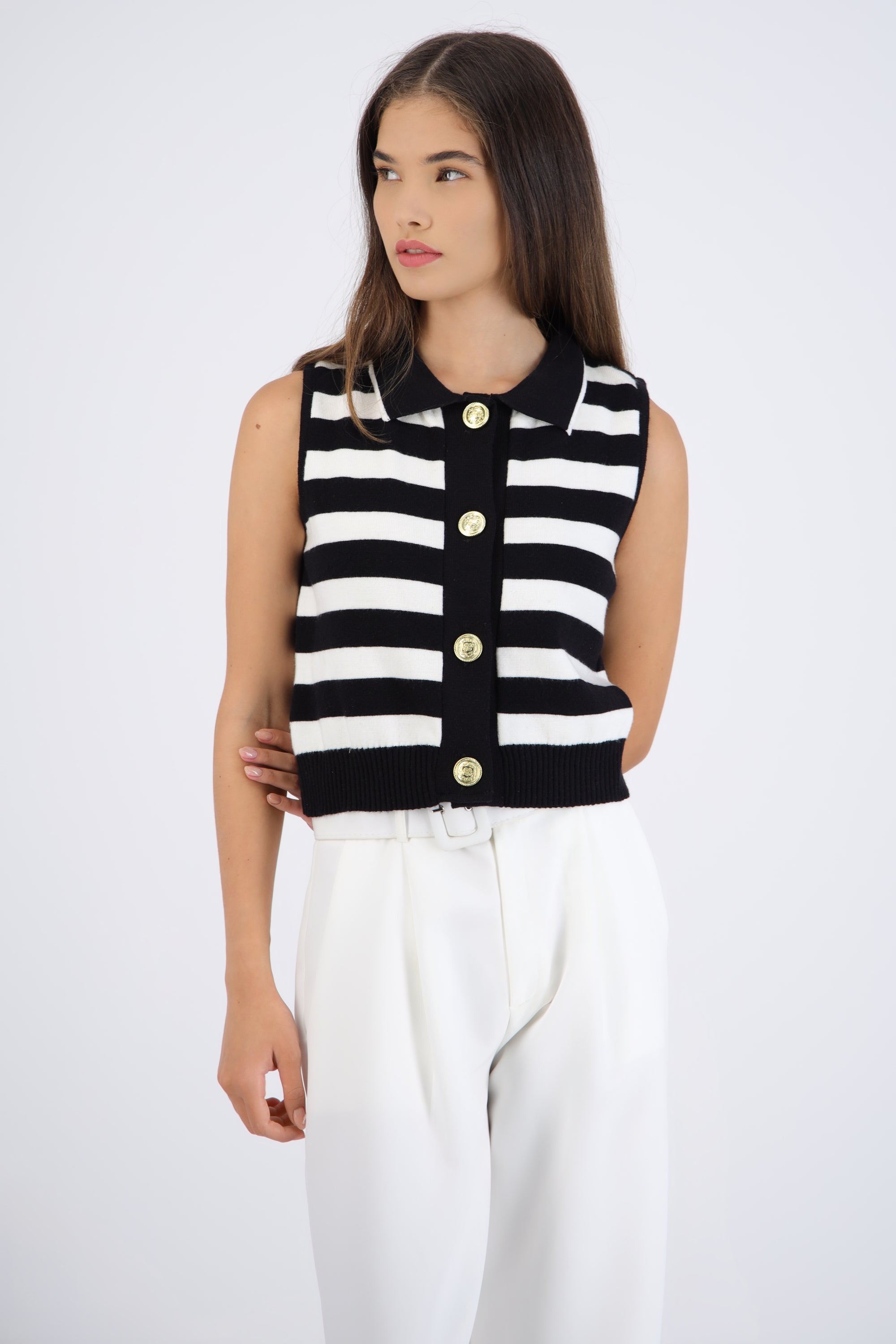 Top tejido rayas botones