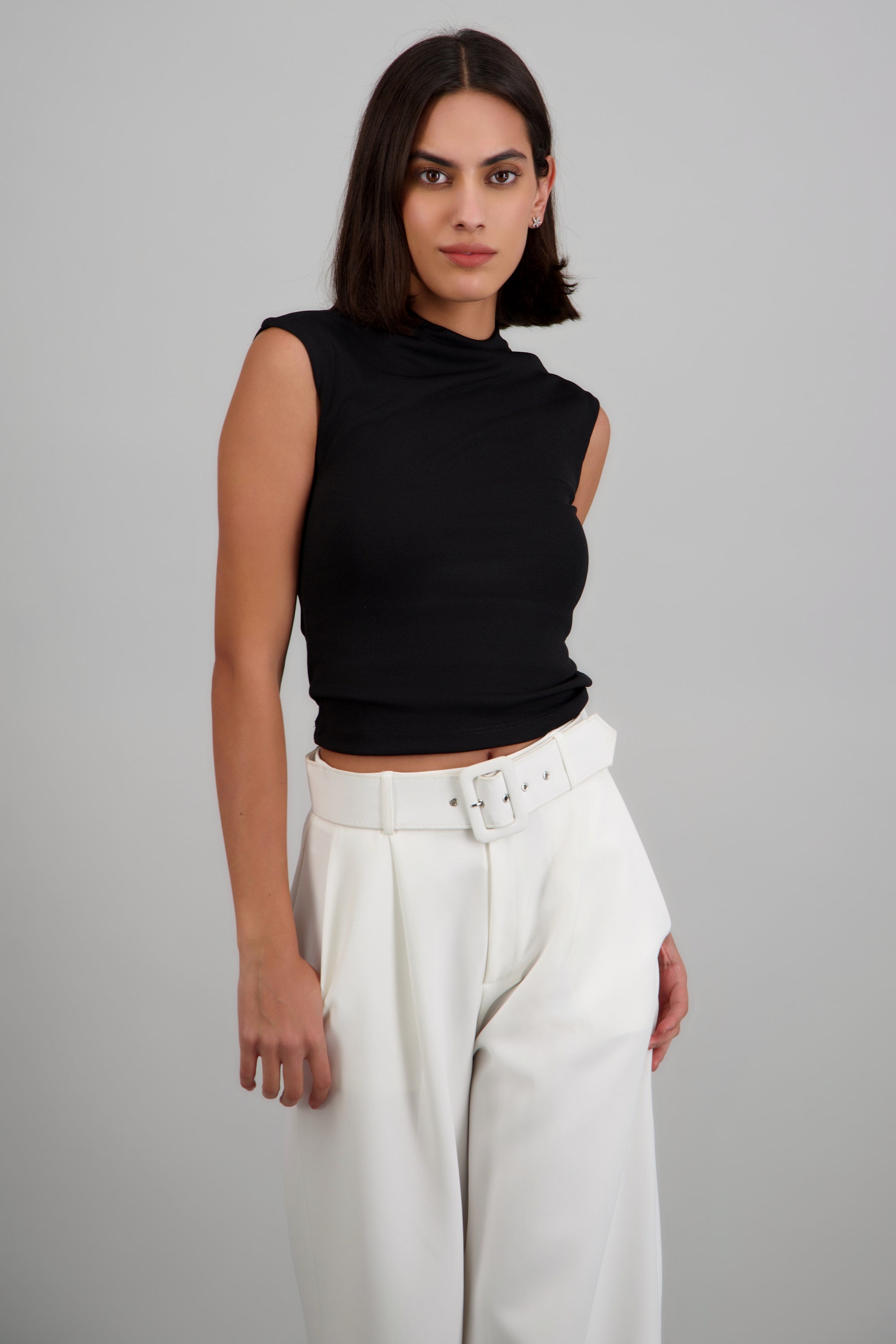 Top rib cuello alto NEGRO