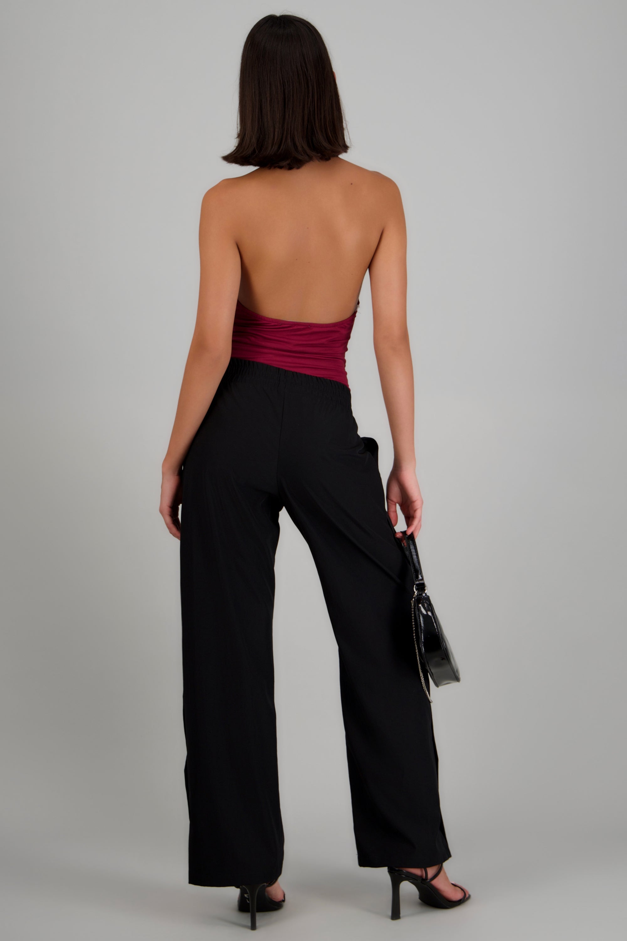 Pantalon wide detalle botones laterales NEGRO