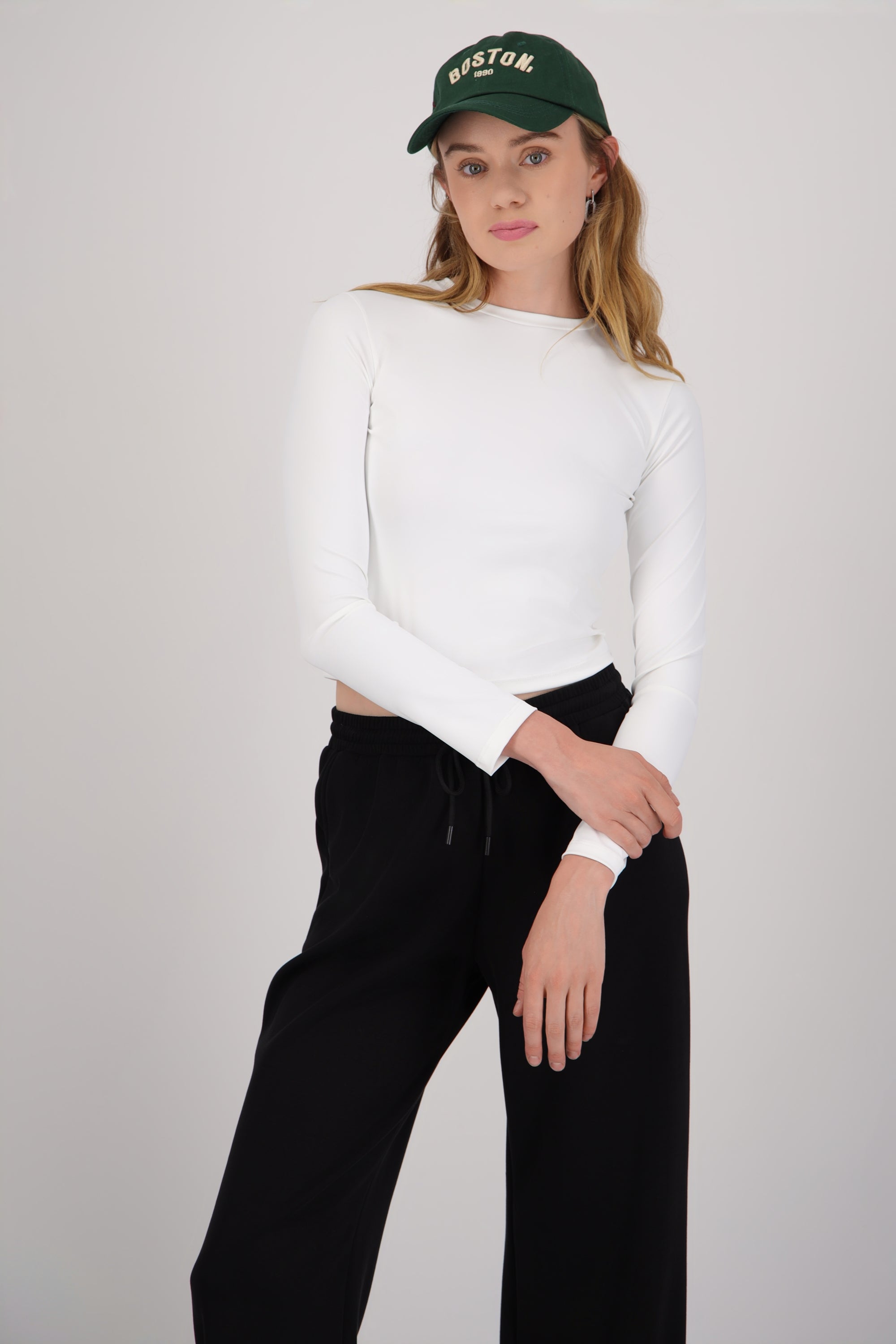 Top escote redondo manga larga BLANCO