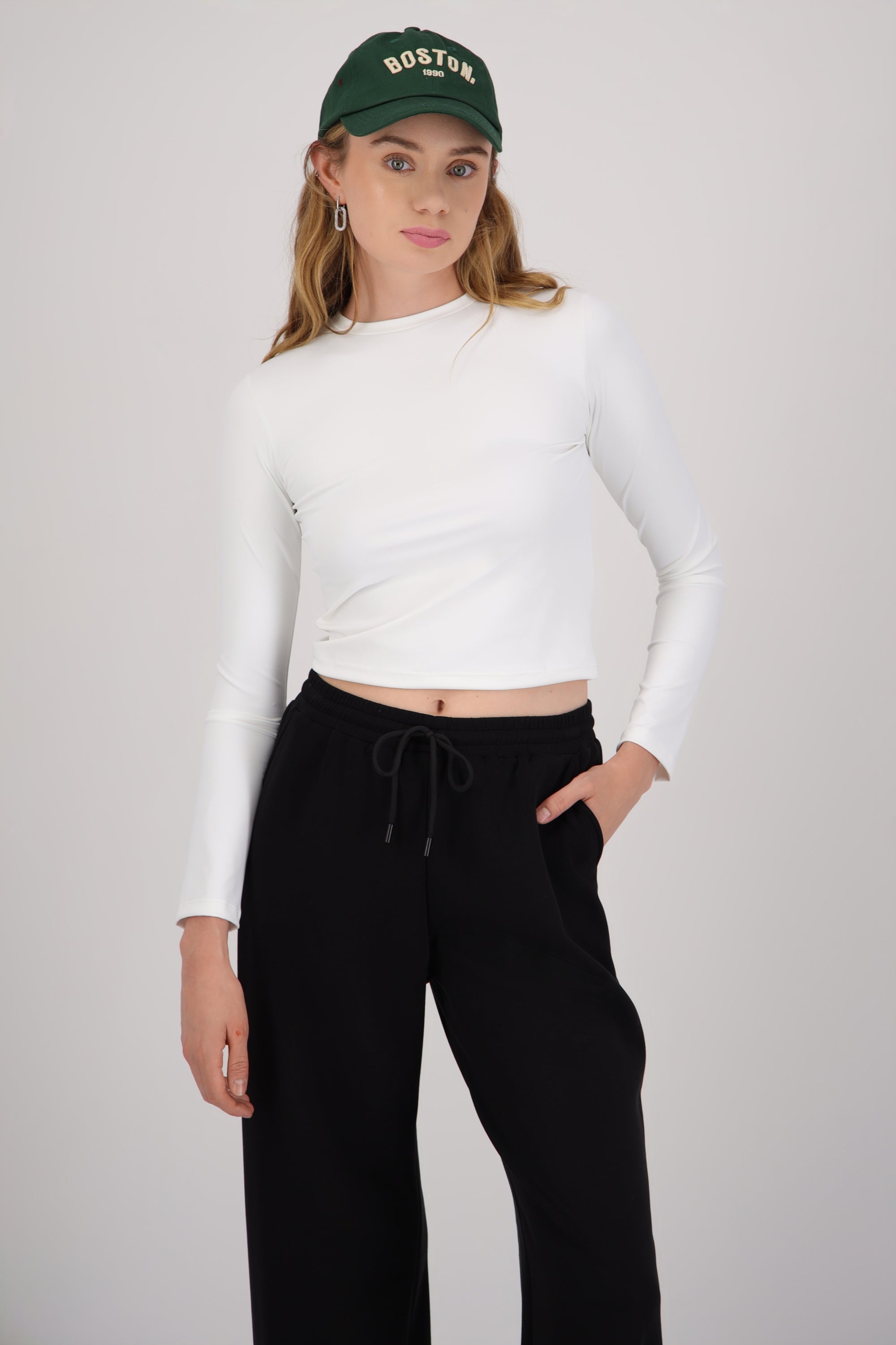 Top escote redondo manga larga BLANCO
