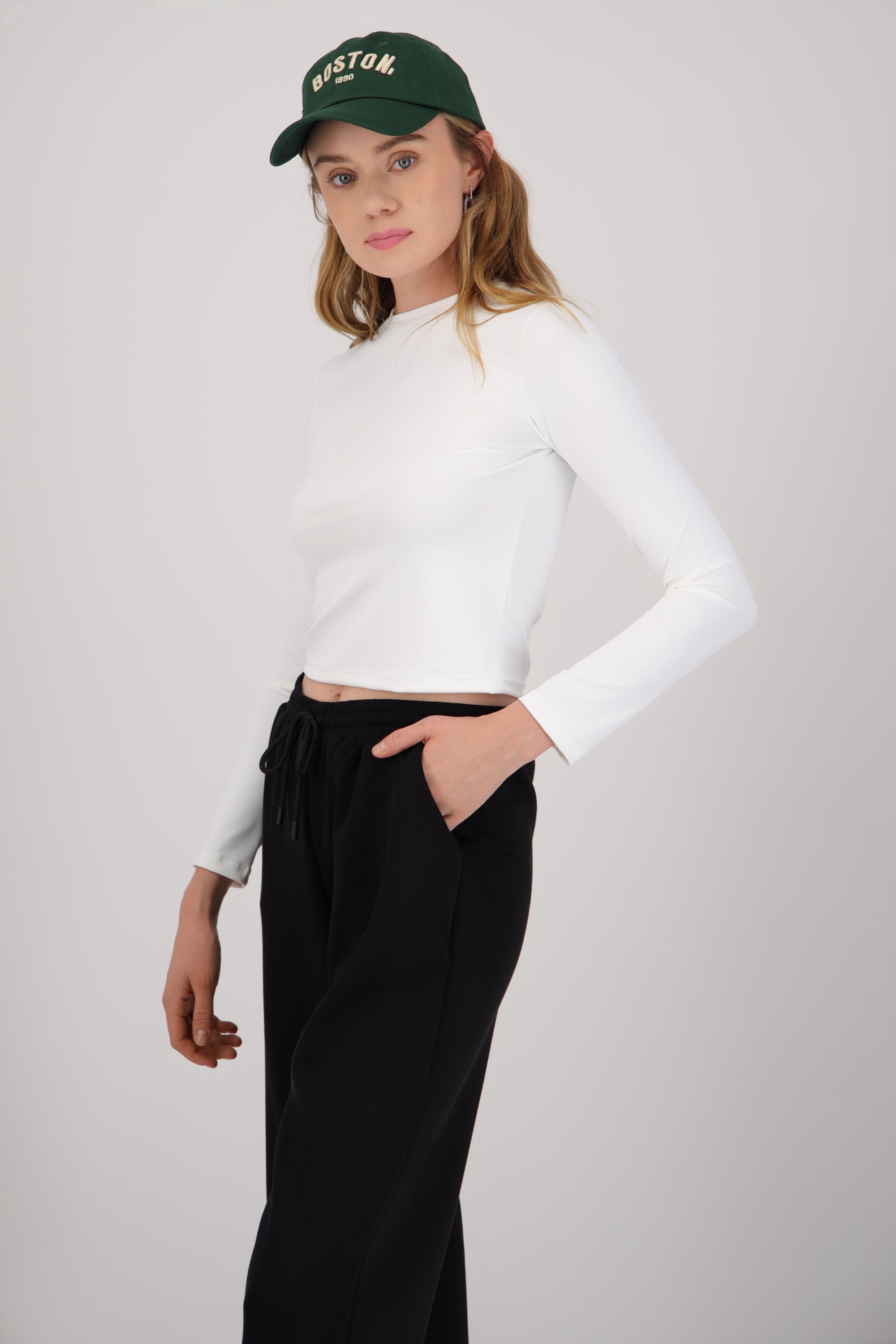 Top escote redondo manga larga BLANCO