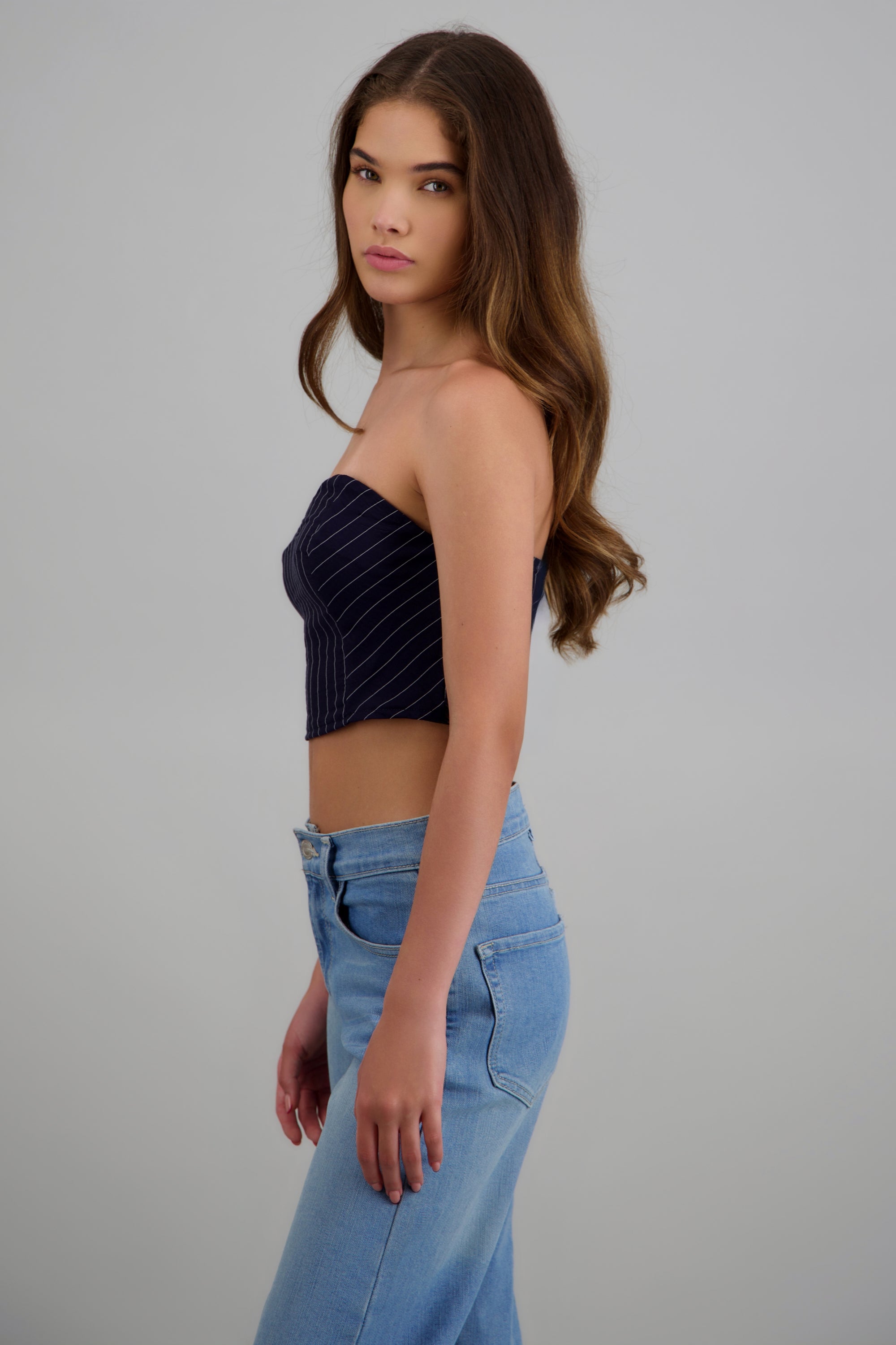 Top crop escote corazon rayas MARINO