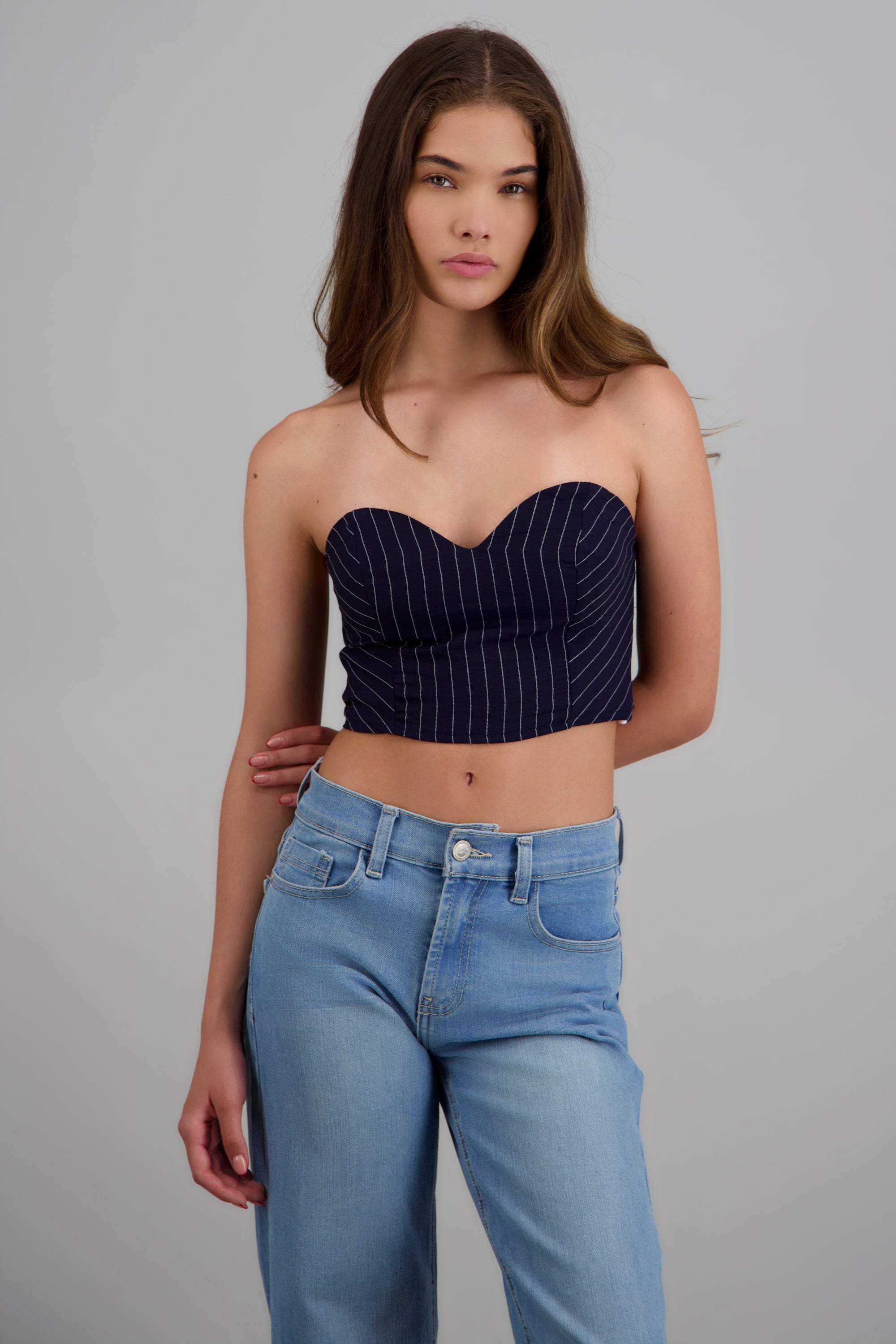 Top crop escote corazon rayas MARINO