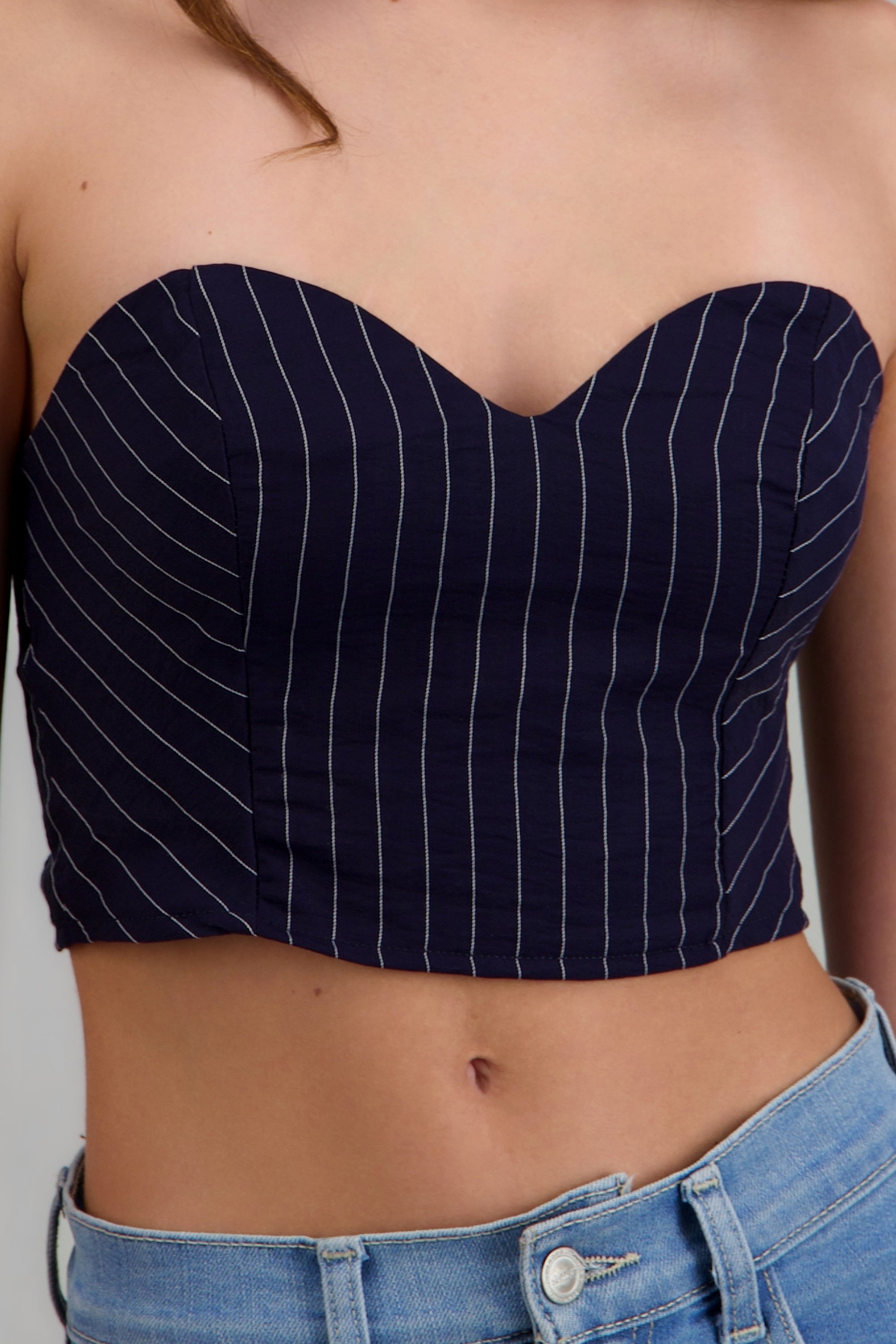 Top crop escote corazon rayas MARINO