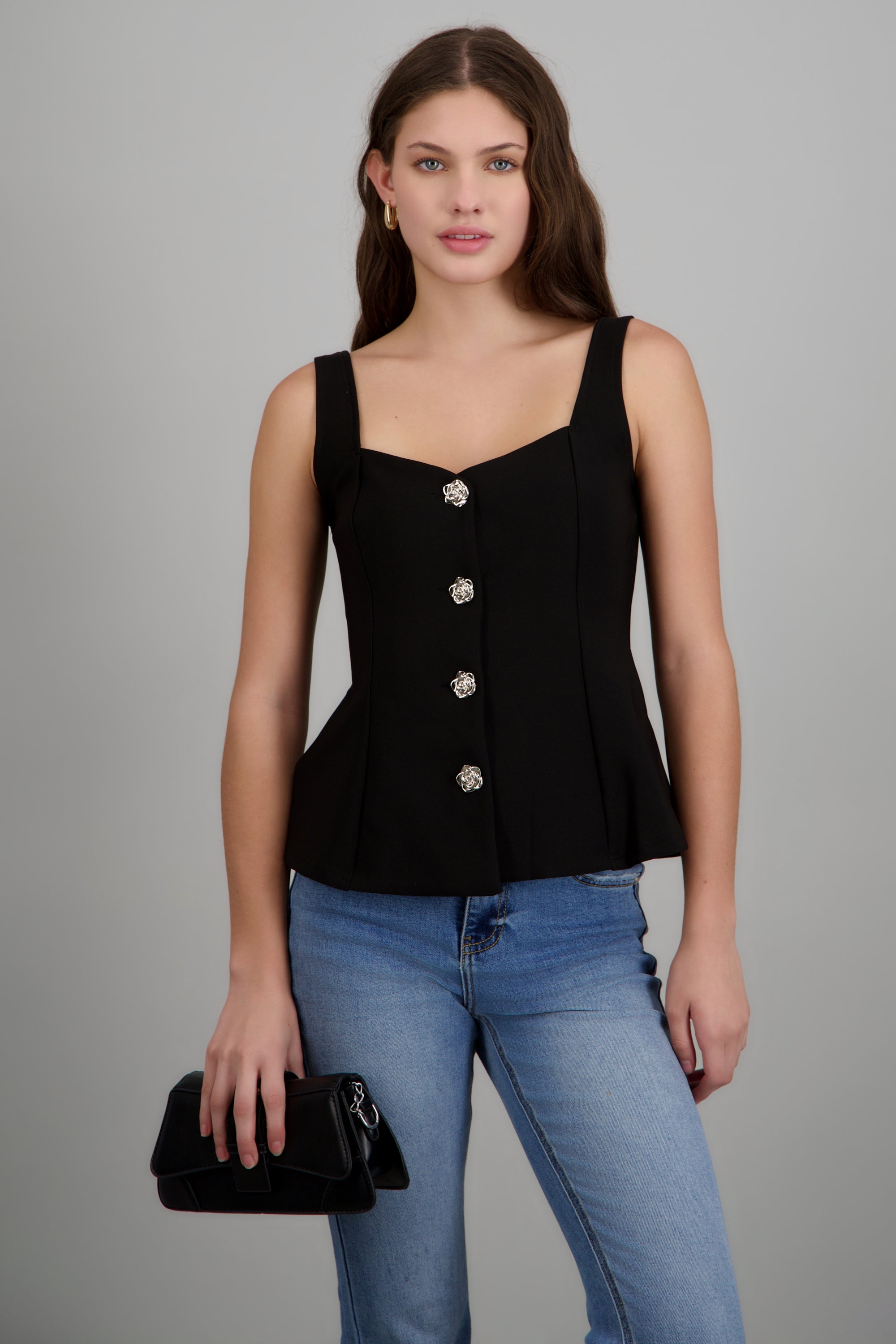 Chaleco con botones liso NEGRO