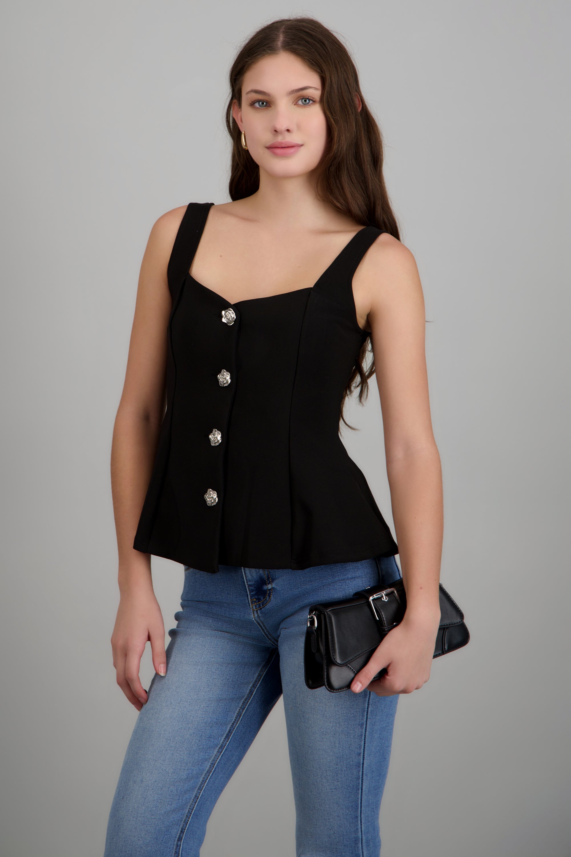 Chaleco con botones liso NEGRO
