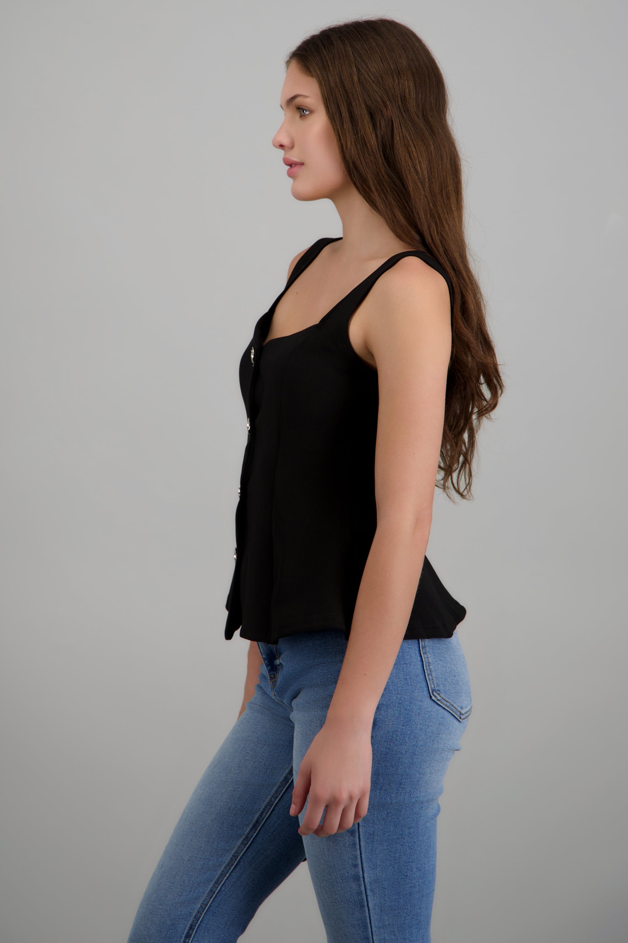 Chaleco con botones liso NEGRO