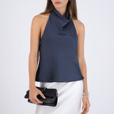 Top halter de cuello cascada satinado
