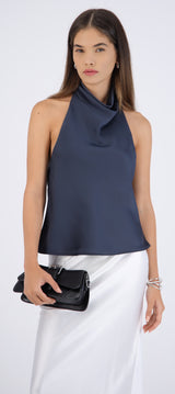 Top halter de cuello cascada satinado