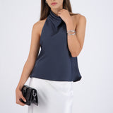 Top halter de cuello cascada satinado
