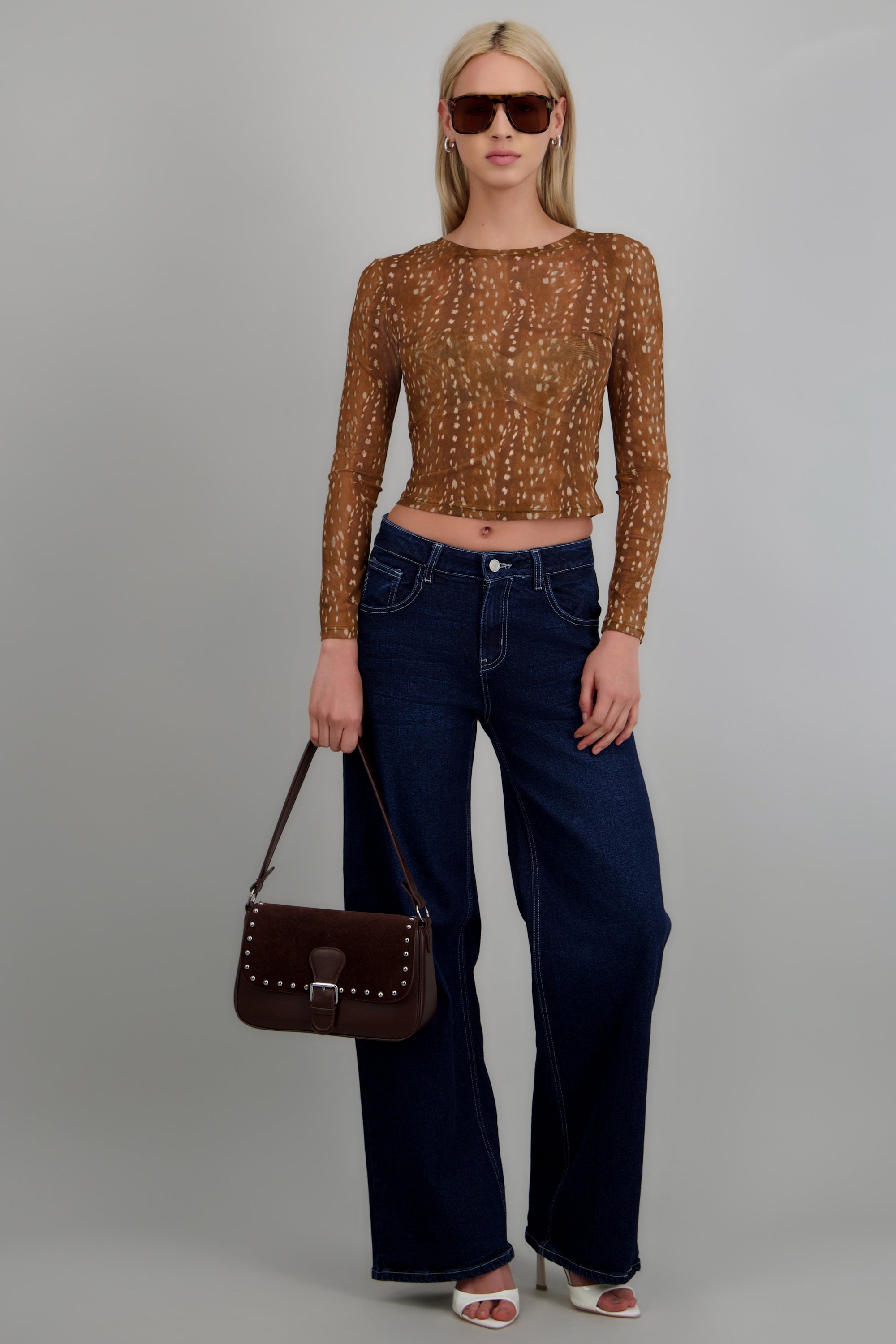 Top de mesh estampado venado CAFE COMBO
