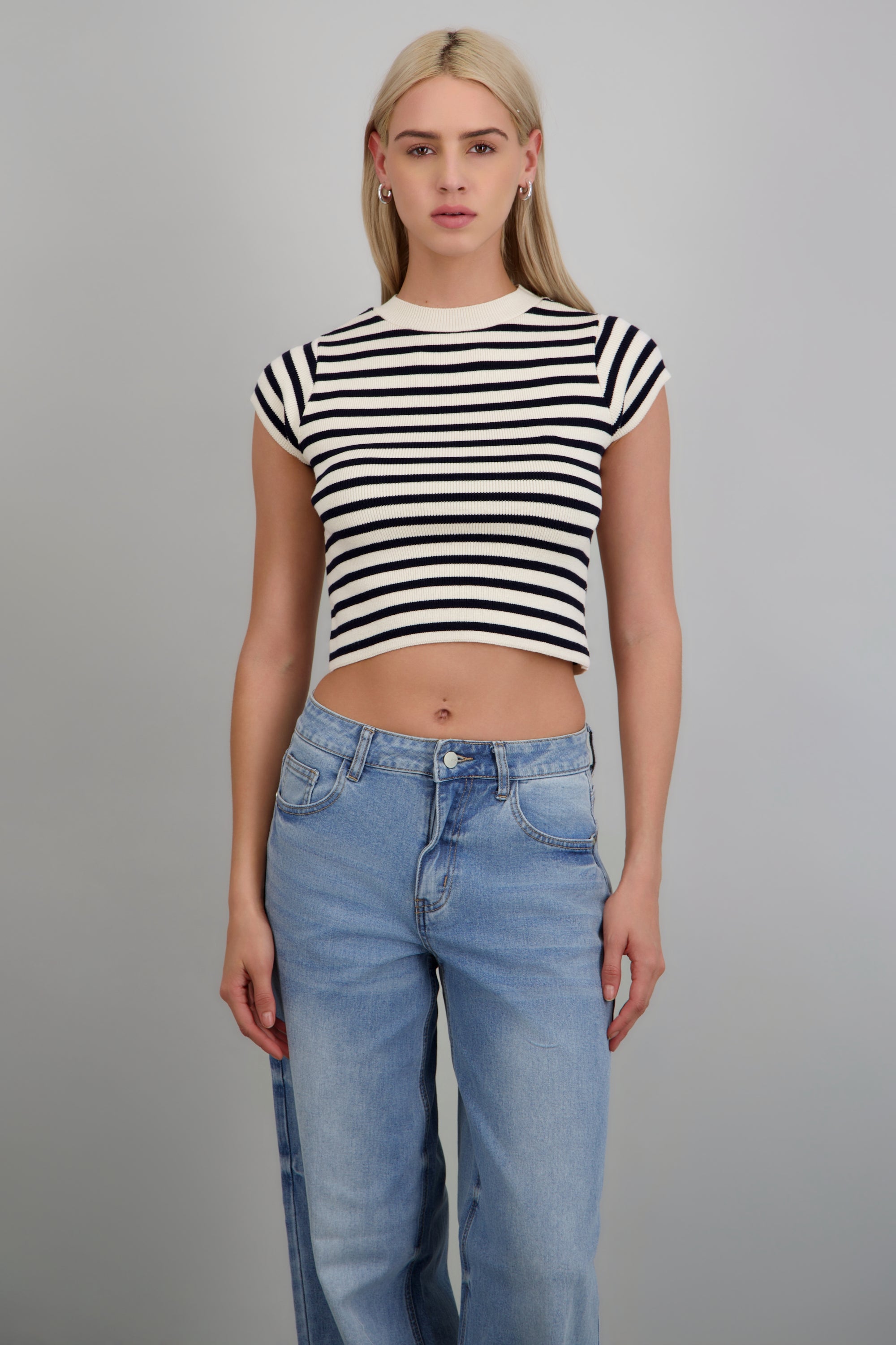 Top crop rayas manga corta MARINO COMBO