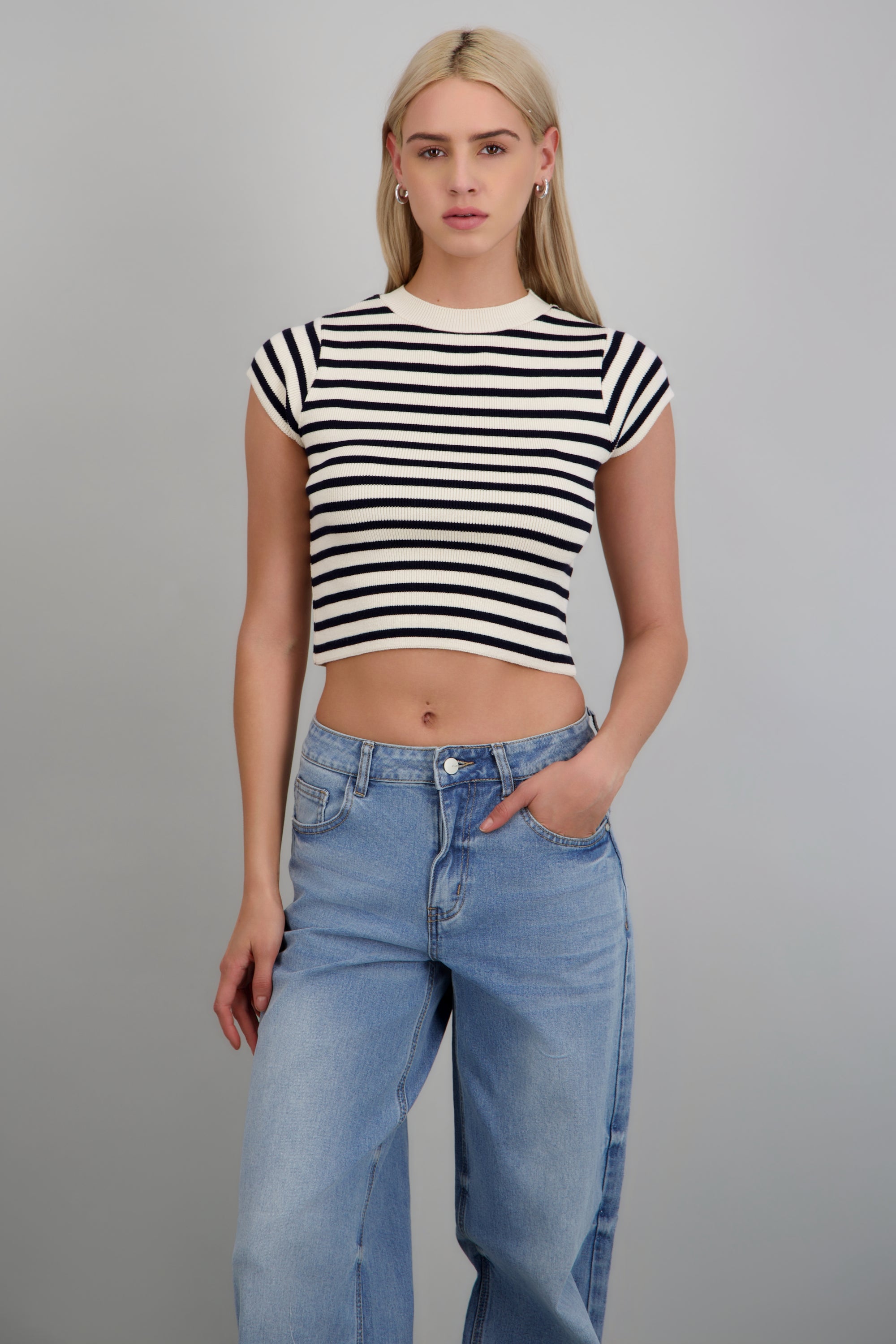 Top crop rayas manga corta MARINO COMBO